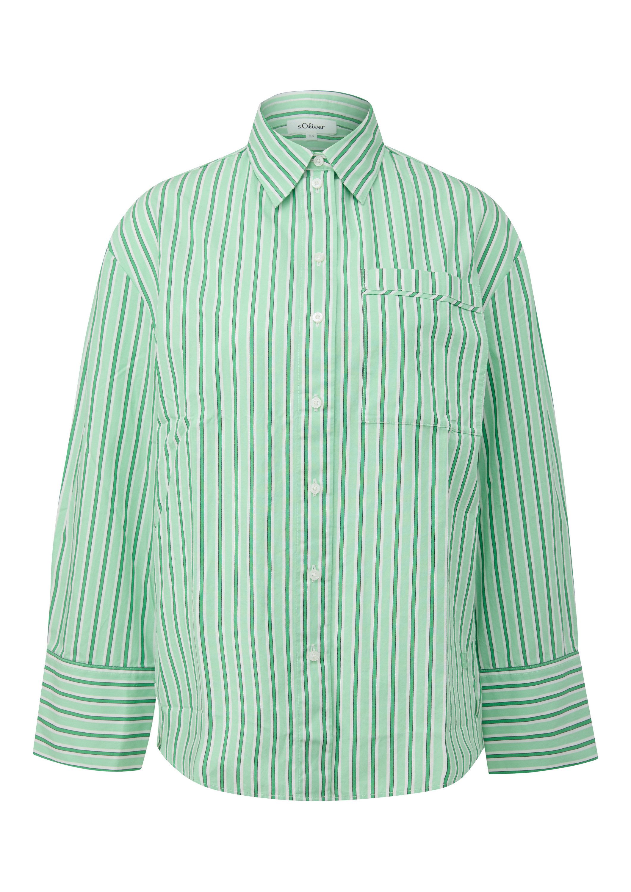 s.Oliver Langarmbluse Bluse Gestreifte Popeline-Bluse im Relaxed Fit mit He günstig online kaufen