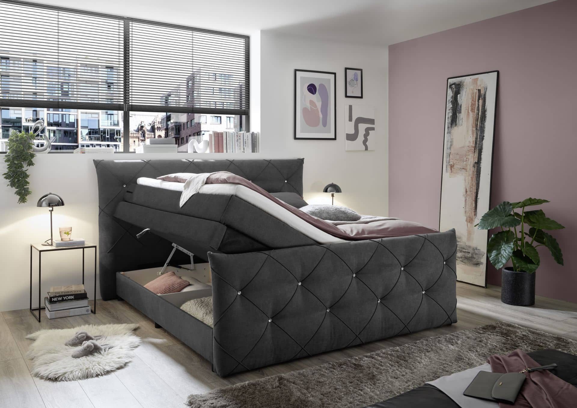 ED EXCITING DESIGN Boxspringbett Villano - inkl. Bettkasten, Gel-Topper und 7-Zonen-Matratze (Komplettbett inkl. Topper und Matratze), Stauraumbett, Topper inklusive, hoher Liegekomfort, federnde Matratze