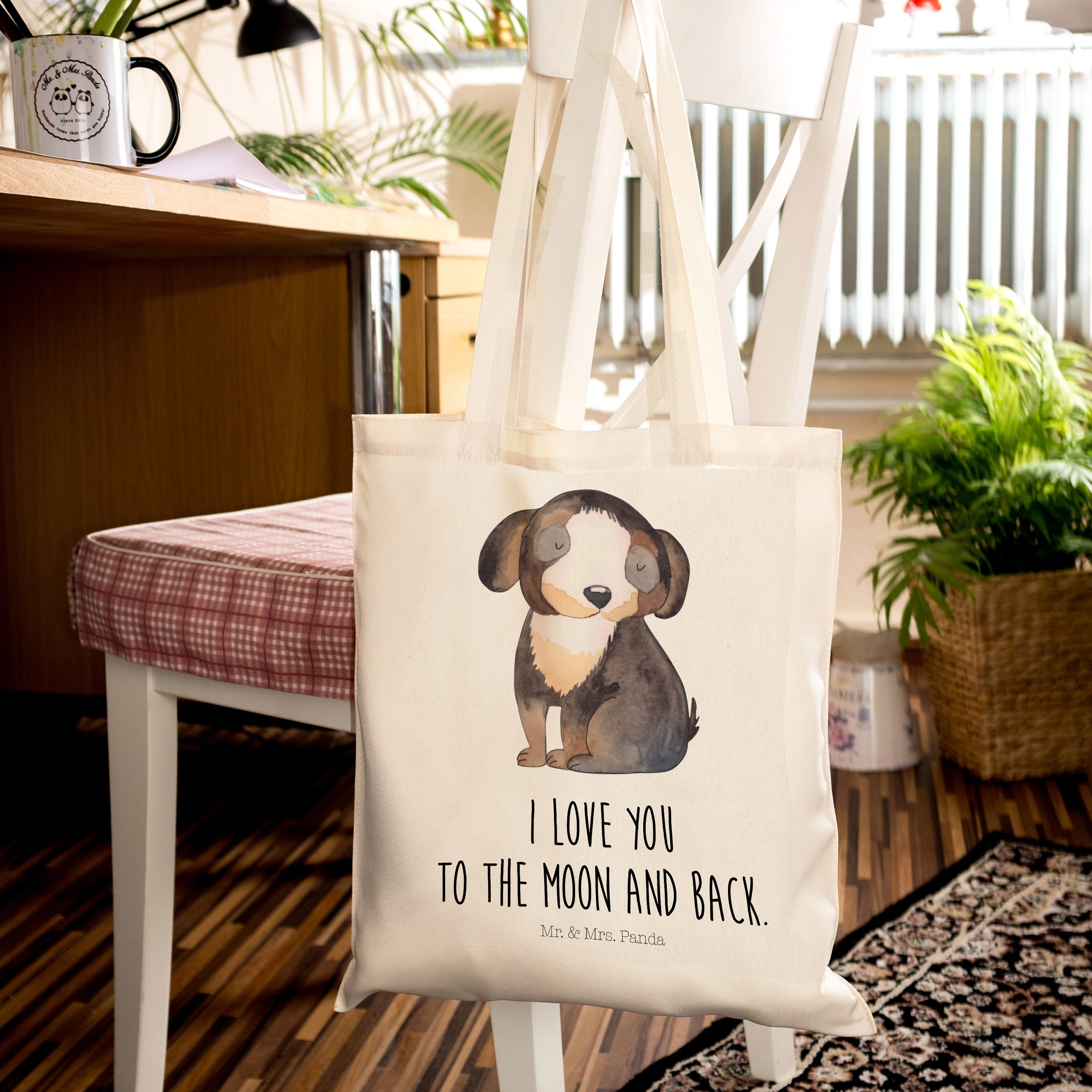 Mrs. - Panda flauschig Geschenk, Liebe, Transparent Hund & Mr. - entspannt Tragetasche Jutebeutel, (1-tlg)