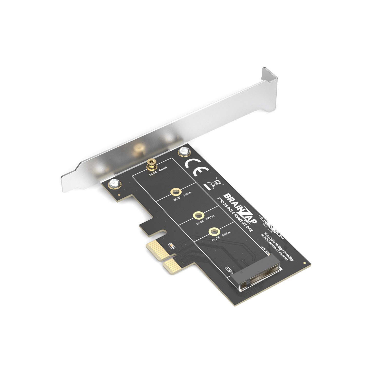 BRAINZAP M.2 NVMe PCIe Adapter Modulkarte PCI-Express zu M.2, M.2 NVMe (M-Key/B+M-Key) auf PCIe x1 · inkl. Slotblende · PCIe – Bild 4 von 5