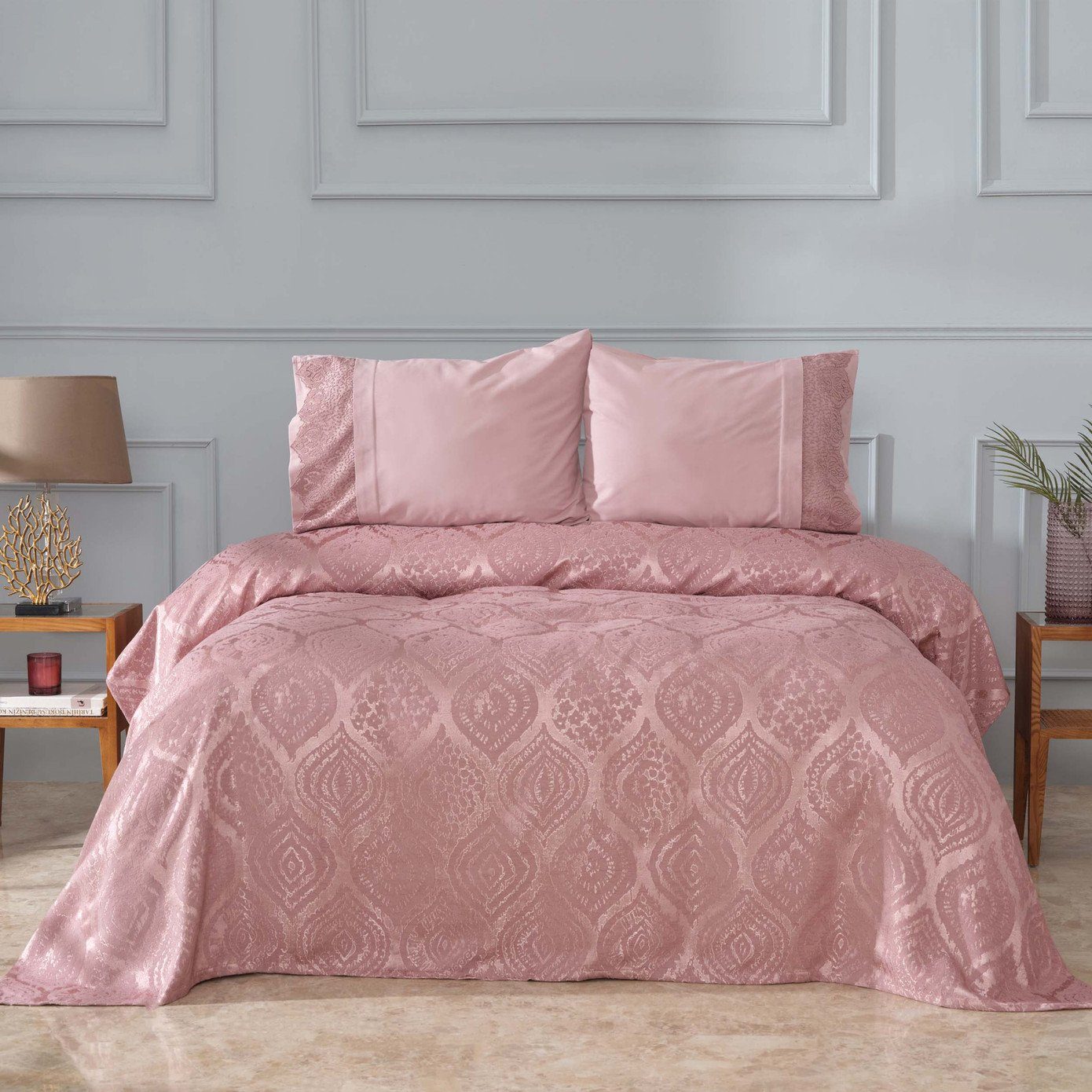 Bettwäsche »Karaca Home Aura Private Rosenfarbene Bettdecke aus 100%  Baumwolle mit Spitze für zwei Personen, Oberbett für Winter, Flexible,  Stilvollen Mustern, Komfort«, Karaca Home