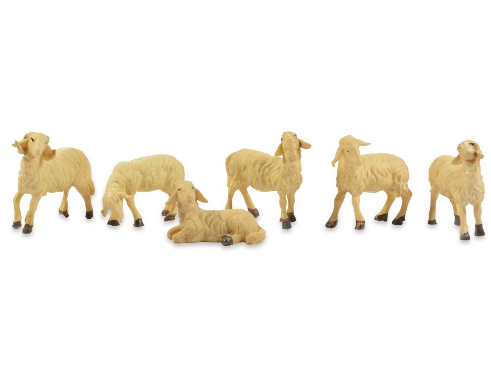 Krippen-Zubehör Schafe für Weihnachtskrippe - 6-tlg. Tierset Creme