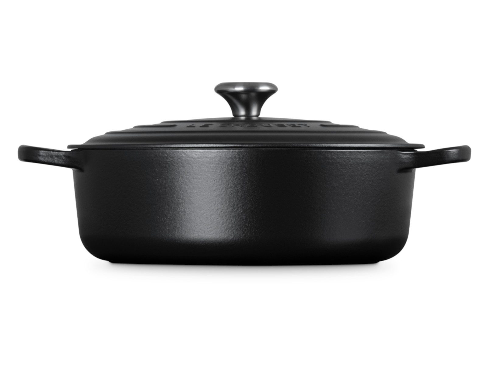 LE CREUSET Кастрюли жаровни Gourmet-Bräter Signature rund schwarz matt 30cm, Emailliertes Gusseisen