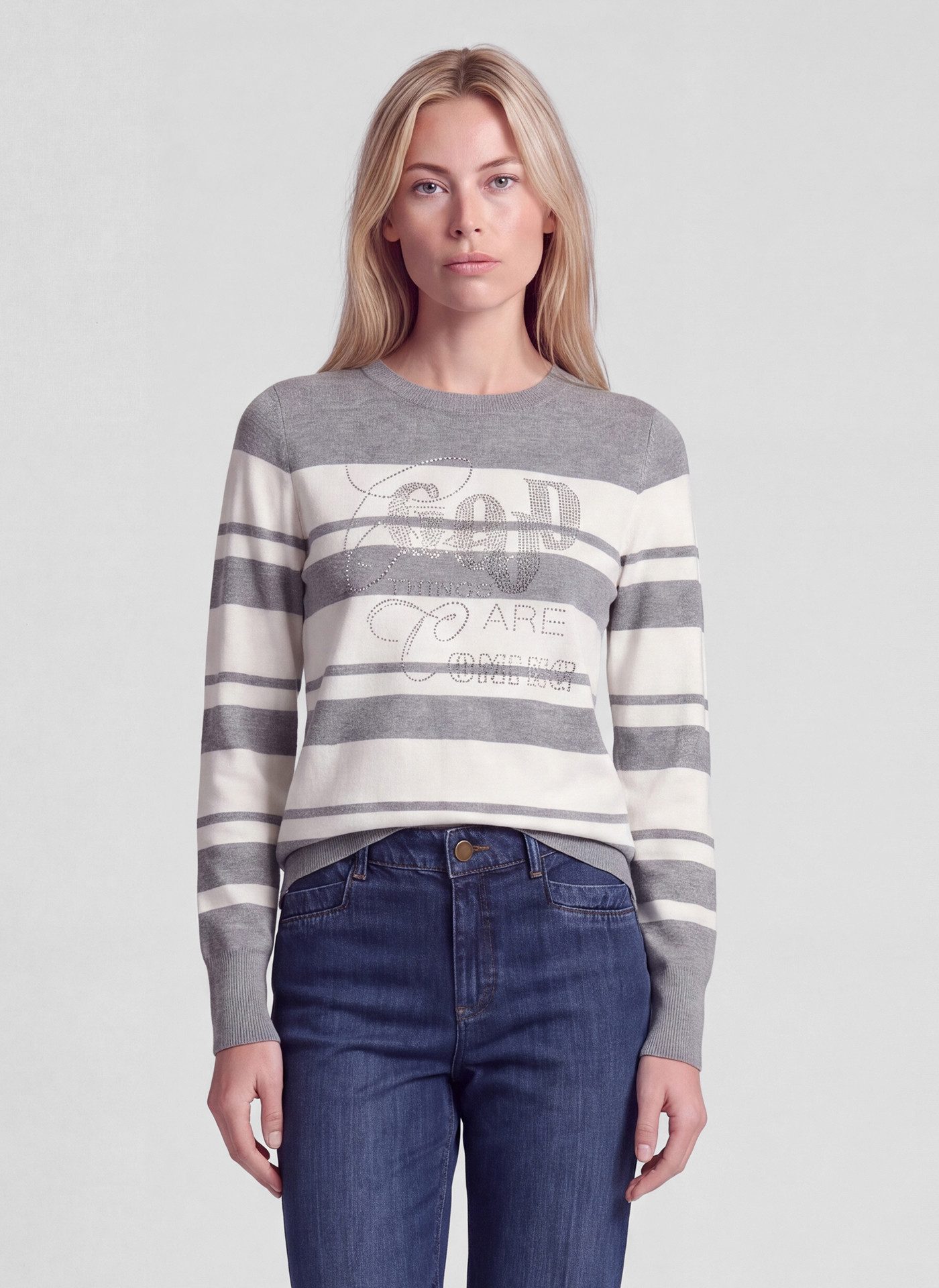 Rabe Strickpullover im Streifen-Look und mit Glitzersteinen