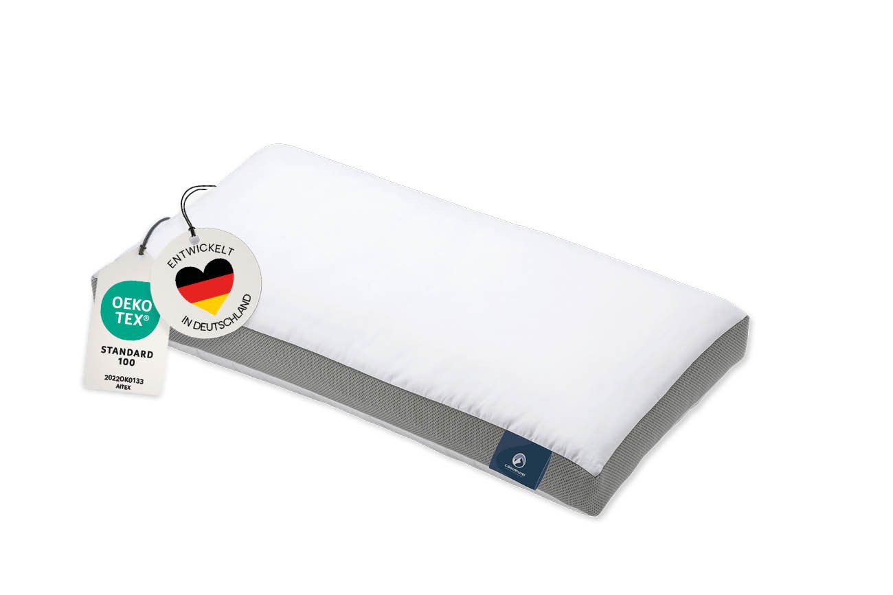 casimum Nackenstützkissen COOL HEAD kühlendes Kopfkissen 40x80, Sommer Nackenkissen, Füllung: extra softe Visco-Sticks, Bezug: 100 % Baumwolle, Seitenschläfer, Rückenschläfer, Wendekissen mit Sommer- & Winterseite, ergonomisch, Made in Germany