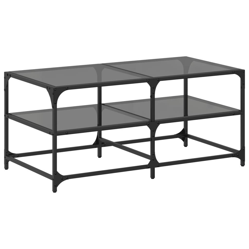 vidaXL Couchtisch Couchtisch mit Glasplatte Schwarz 98,5x50x45 cm Stahl (1-St)