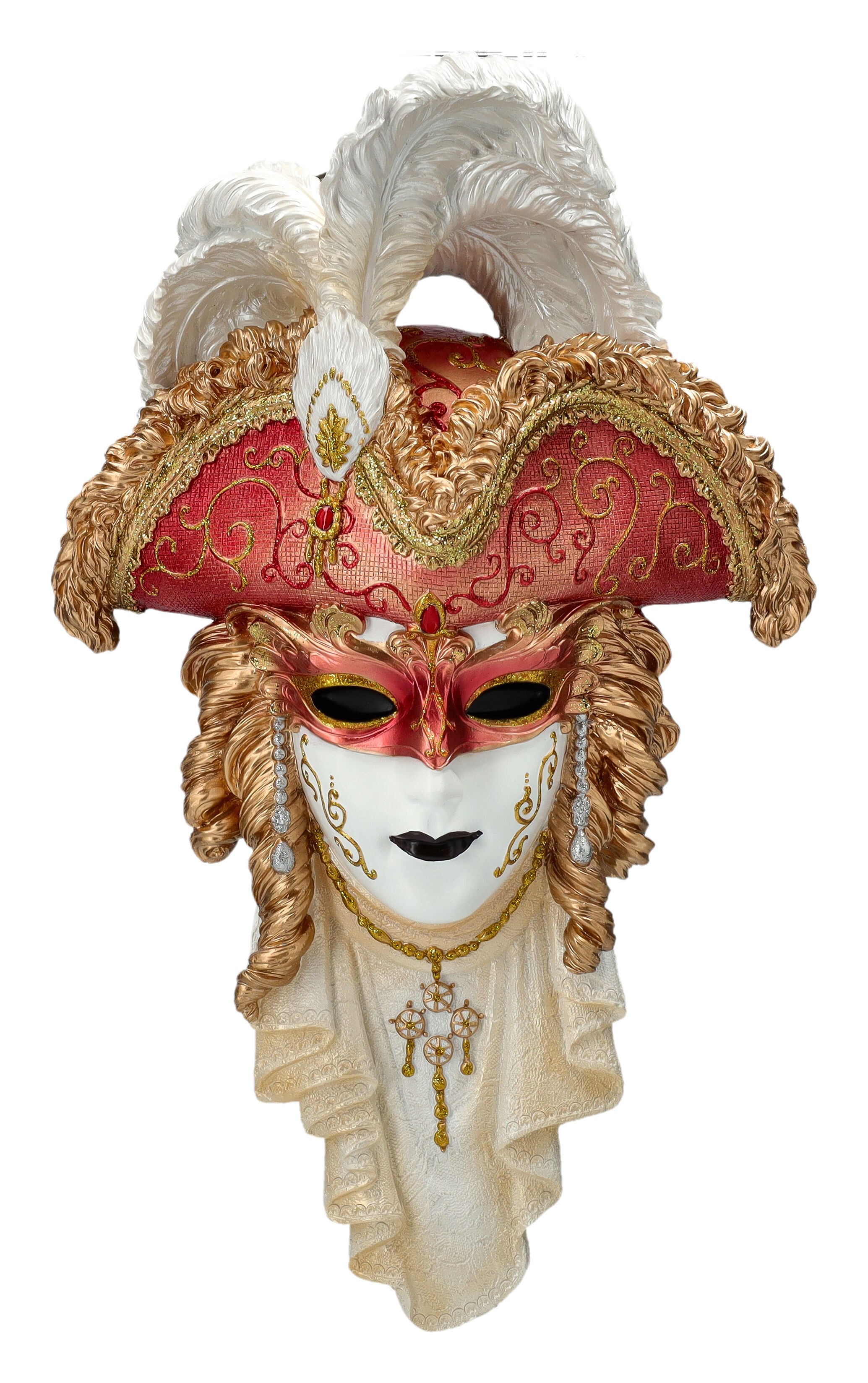 Figuren Shop GmbH Dekoobjekt Venezianische Maske - Mit Hut und Federn bunt - Veronese - Dekomaske