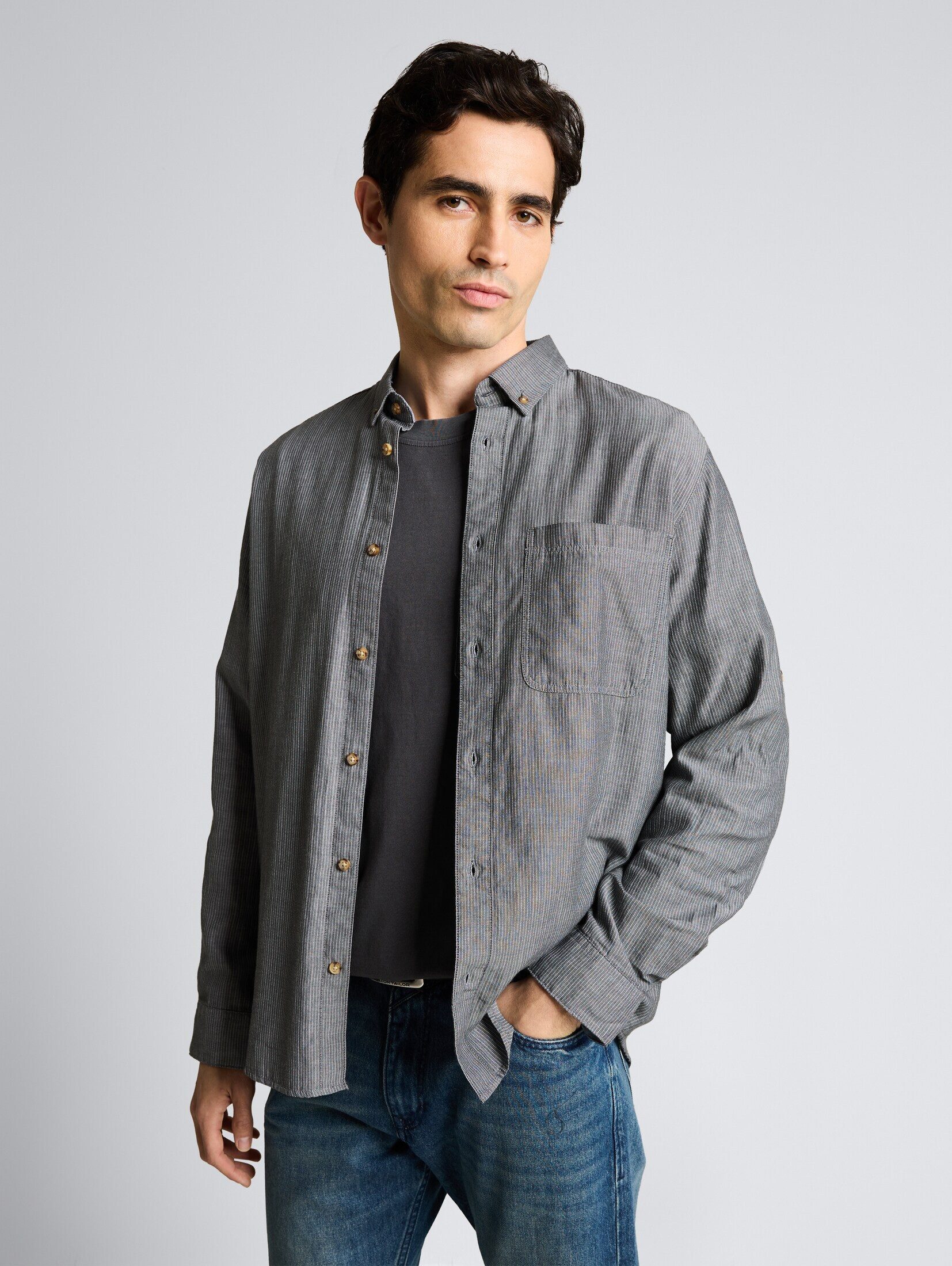 TOM TAILOR Langarmhemd Blusen & Shirts Regular Fit Hemd mit Turn-Up-Funktion