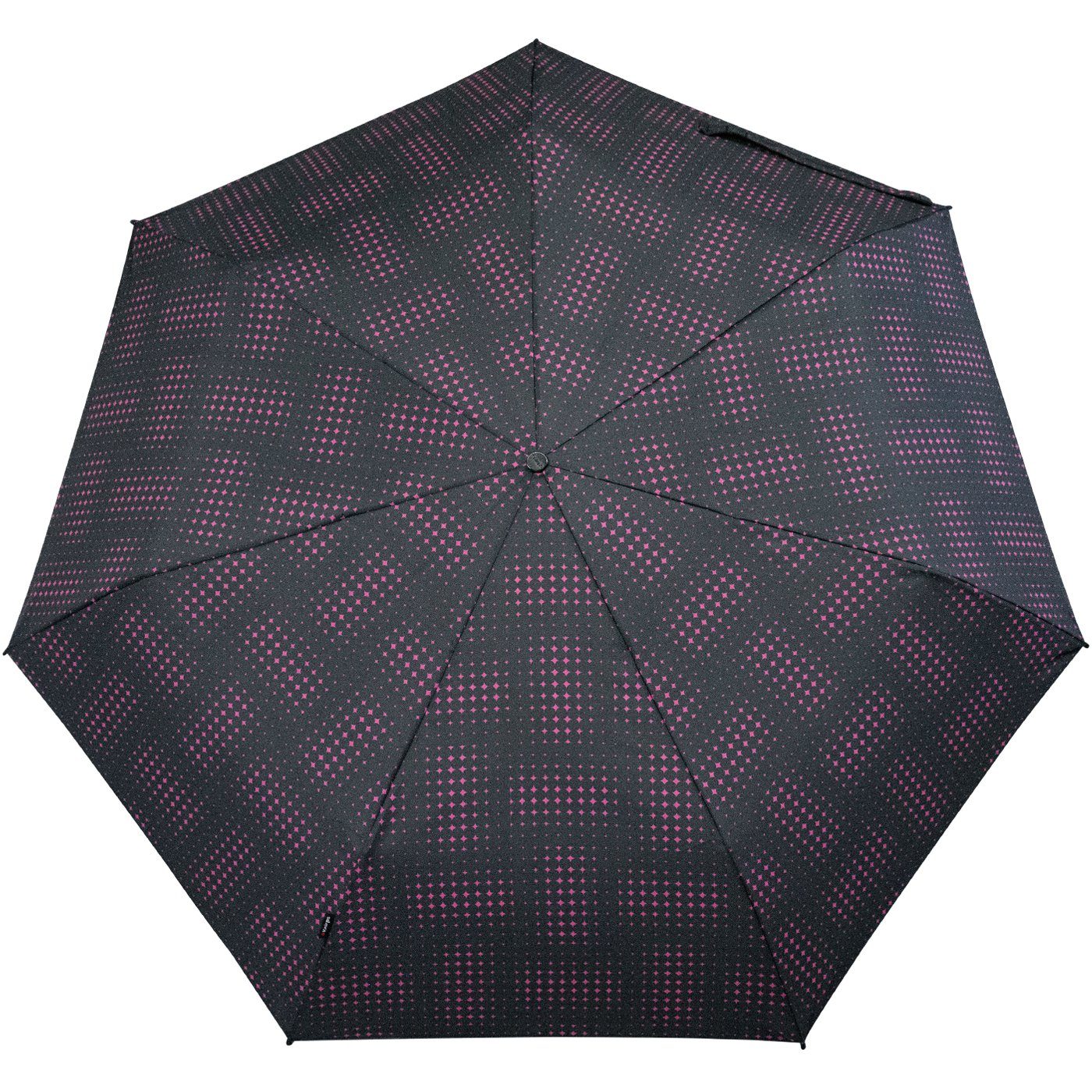 Knirps® Taschenregenschirm leichter, kompakter Schirm mit Auf-Zu-Automatik, schönes Design für Damen - Sterne pink Stars