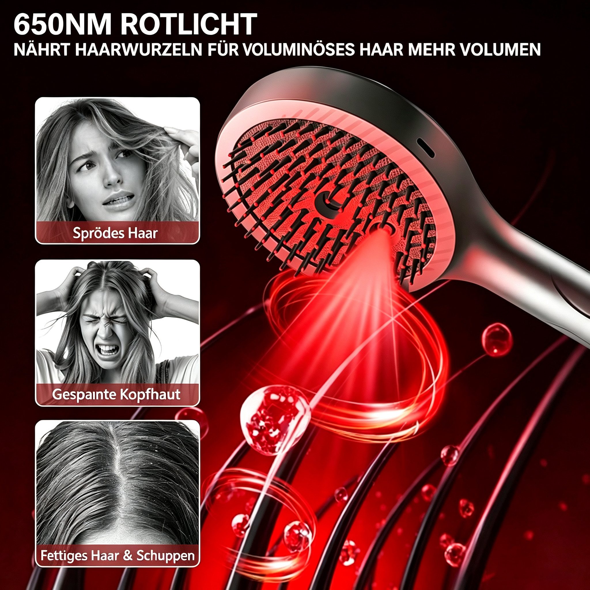 Vornix Massagegerät Elektrische Kopfhaut Massagebürste mit Rotlicht,Vibrationsmassage, Vibrationsmassage & Sprühfunktion, Haarpflege Bürste mit 105 Borsten und  – Bild 3 von 5