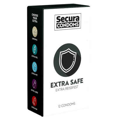 Secura Kondome Extra Safe Kondome mit dickerer Wandstärke, Packung mit, 12 St., verstärkte Kondome für längeren Spaß im Bett - auch für Anal, extra dicke Kondome für besondere Sicherheit