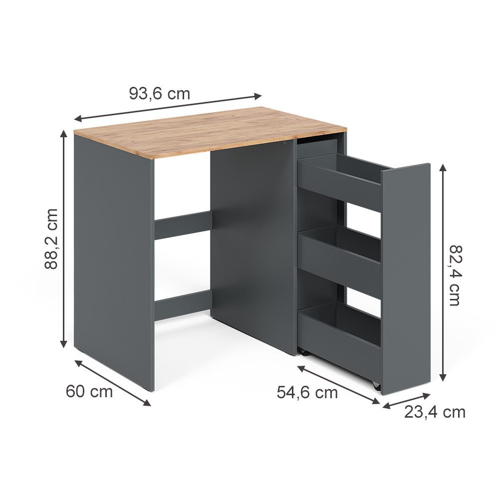 Vicco Waschmaschinenumbauschrank Viktor, Anthrazit/Goldkraft Eiche, 93.6 x 88.2 cm mit Rollcontainer (1-St)