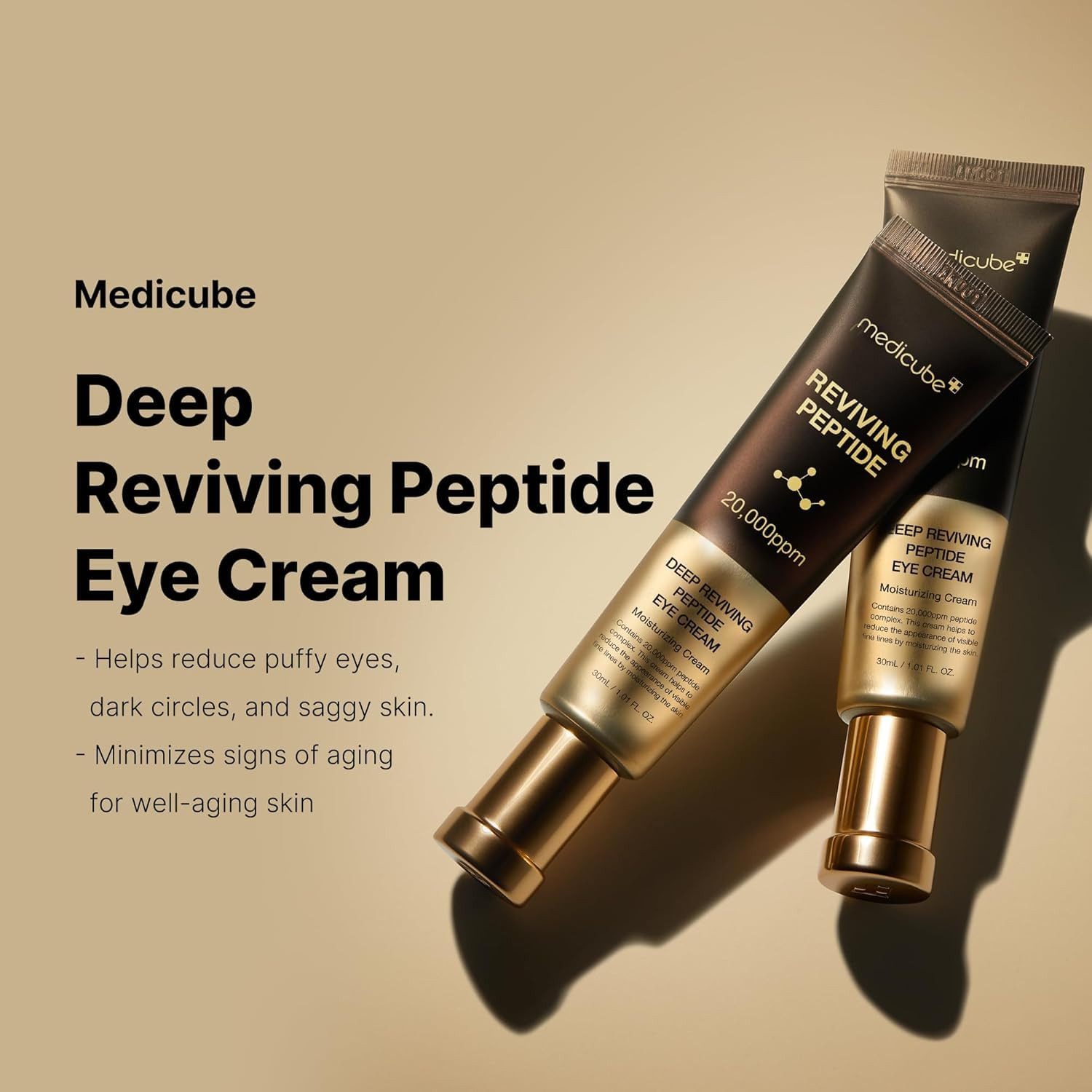 Medicube Anti-Aging-Augencreme Deep Lifting Peptide Eye Cream 30ml – Peptid Augencreme mit Kollagen, & Hyaluronsäure, straffende Anti-Aging Pflege gegen Fältchen, Augenringe & Schwellungen, Korean Skincare für die Augenpartie