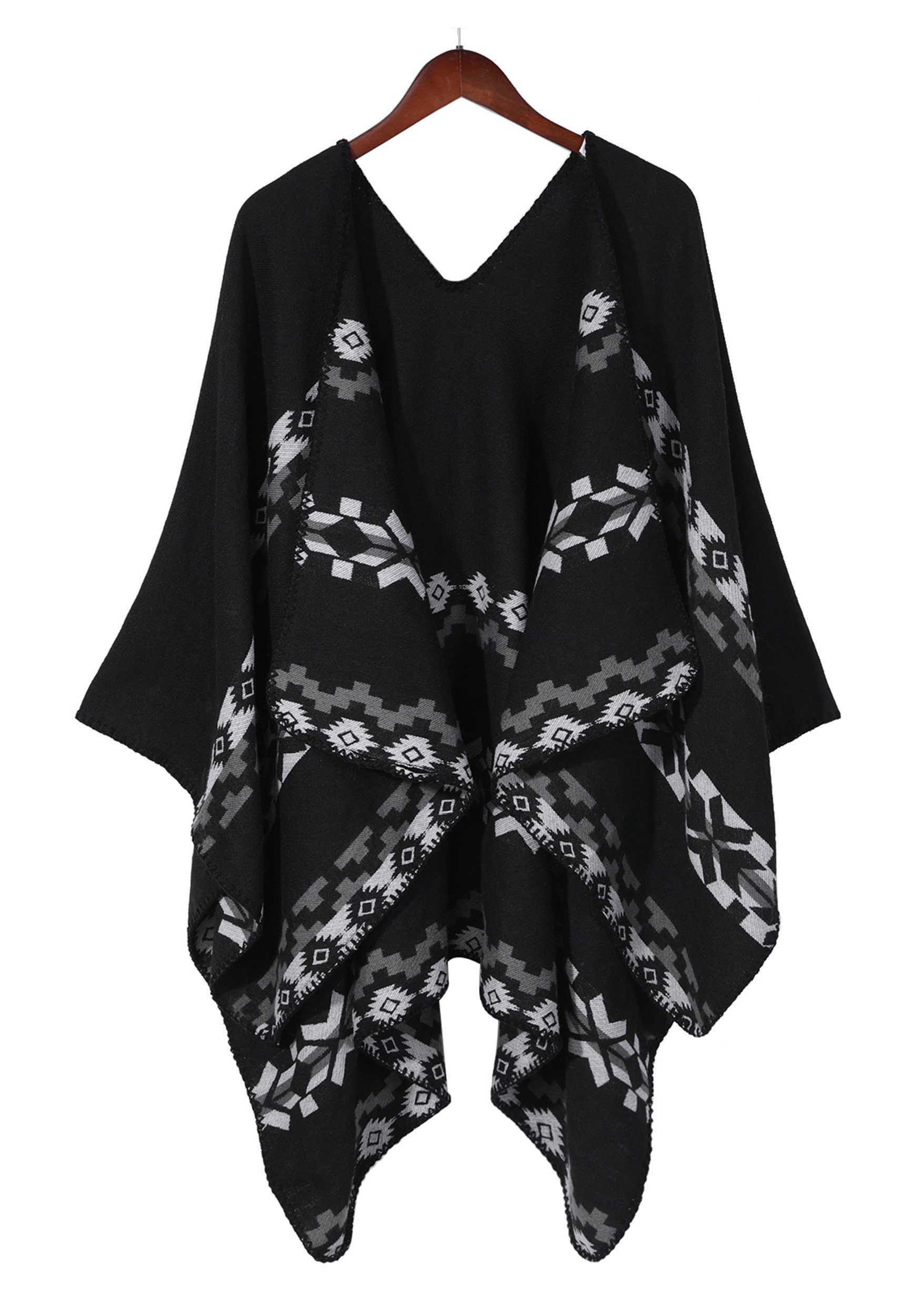 Open Front Umkenrbares Argyle-Muster Design und mit Retro MAGICSHE Regenponcho stilvoll Schal Damen Schwarz print,elegant