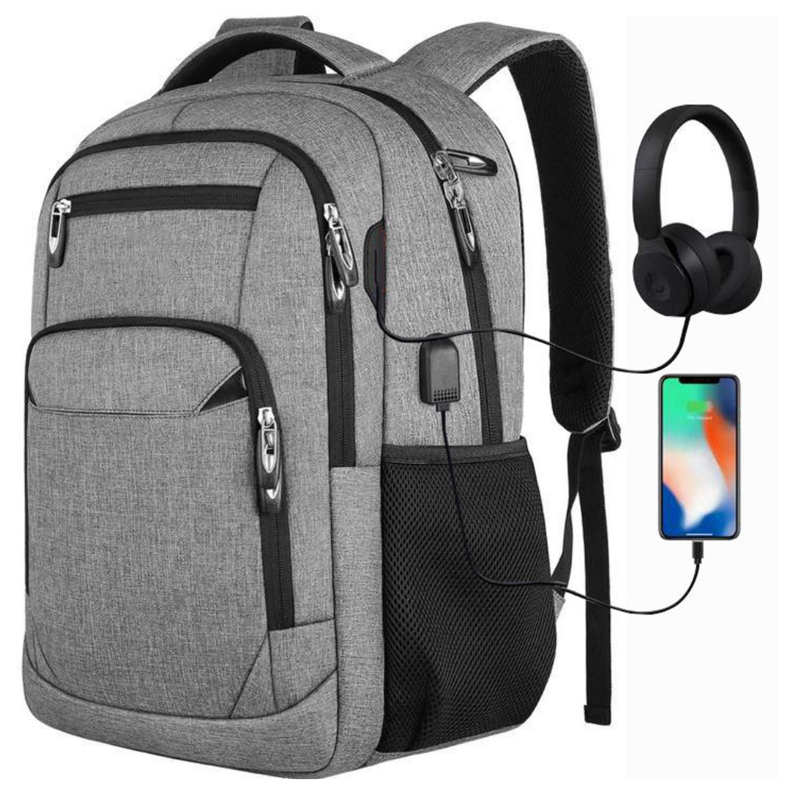 REDOM Laptoprucksack Laptop Rucksack Rucksäcke Schulrucksack Wasserbeständig Laptoptasche (Laptop Notebook Tasche Schule Uni Rucksack, 1-tlg., Sportrucksack, mit USB-Anschluss, Anti-Diebstahl, Backpack mit Laptopfach), fur Herren Damen Jungen Teenager Freizeit Arbeit Business Reisen