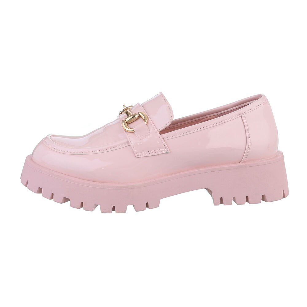 Ital-Design Damen Mokassins Freizeit Slipper Blockabsatz Mokassins in Rosa