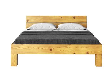 Moebel-Eins Massivholzbett, CURBY 4-Fuß-Bett mit Kopfteil, Material Massivholz, rustikale Altholzoptik, Fichte