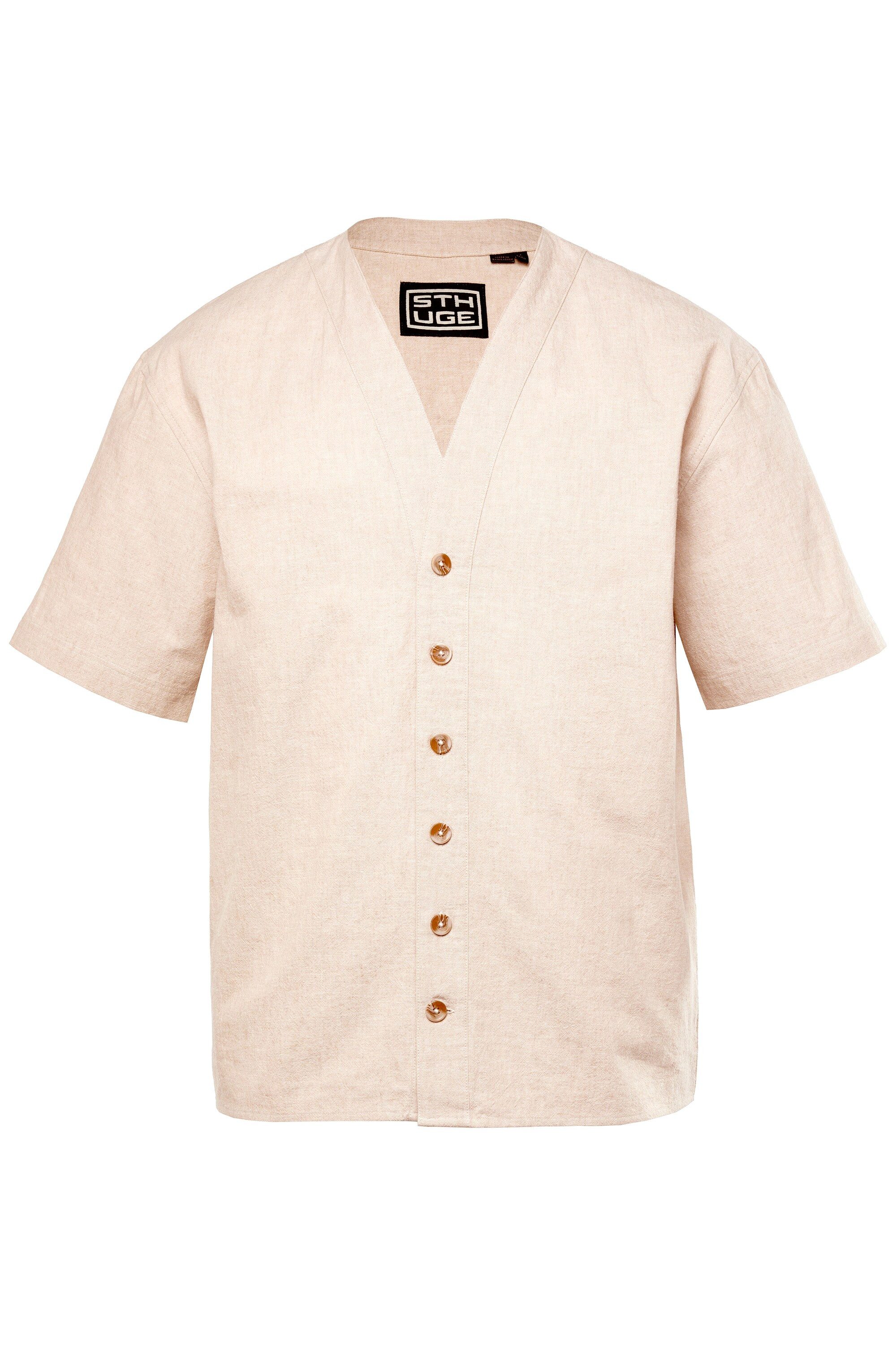 STHUGE Kurzarmhemd Hemd Halbarm Leinenoptik kastiger Oversize-Fit günstig online kaufen