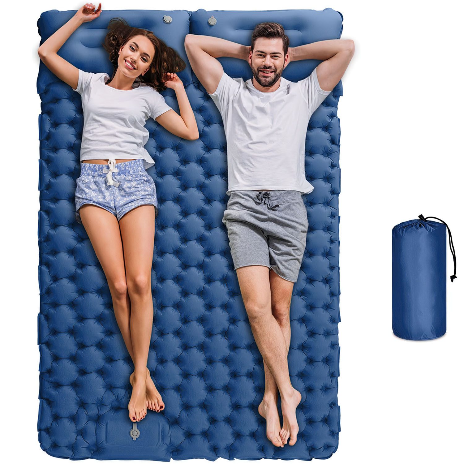 Refined Living Isomatte Isomatte Selbstaufblasend 2 Personen Outdoor mit Kissen und Fußpumpe, (Camping Zelt Matratze Schlafmatte Ultraleicht Reißfest Wasserdicht, 1-tlg., Faltbar Schlafmatten Blau camping sleeping equipment-120 x 200cm), Ultraleichte & Kompakte für Camping Trekking Wandern Backpacking