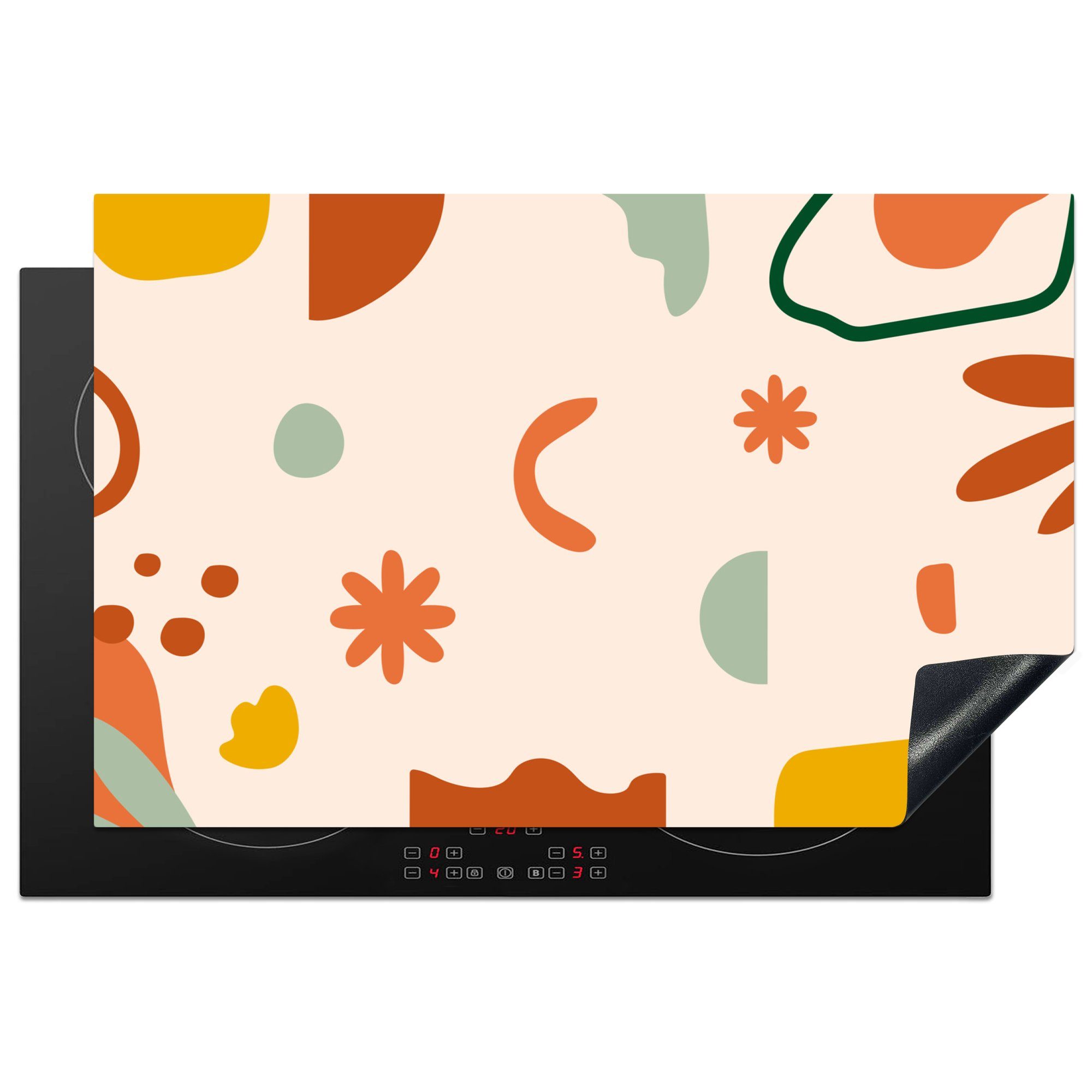 MuchoWow Herdblende-/Abdeckplatte Formen - Muster - Blumen, Vinyl, (1 tlg), 81x52 cm, Induktionskochfeld Schutz für die küche, Ceranfeldabdeckung