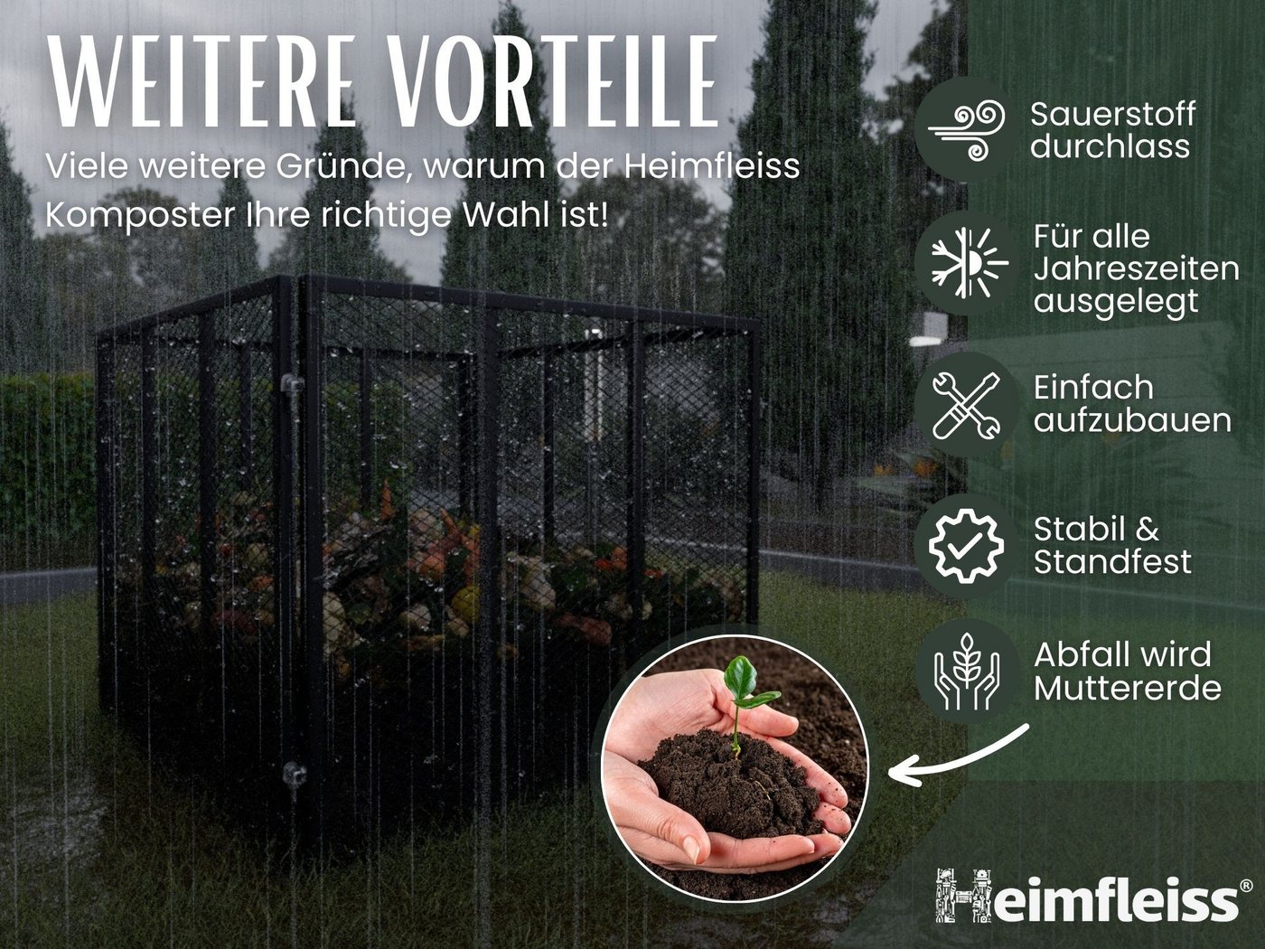 Thumbnail - Heimfleiss® Komposter Komposter 100 x 100 x 75 cm (Parent), BxTxH: 80x80x70 cm, 450 l, Robuster Gartenkomposter mit Stec...