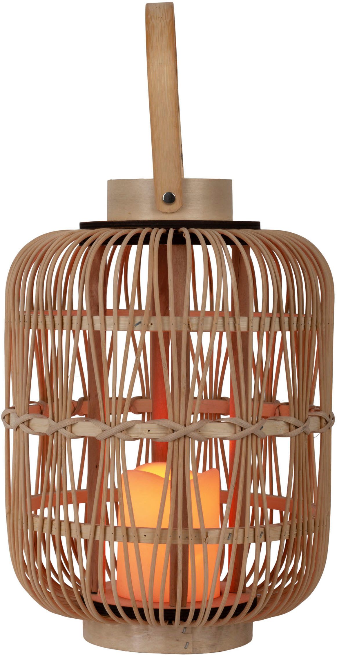 näve LED Dekolicht Korbinian, Timerfunktion, Leuchtmittel wechselbar, Warmweiß, Rattankorb natur mit Griff inkl. 1x LED-Kerze warmweiß, Timer, IP20