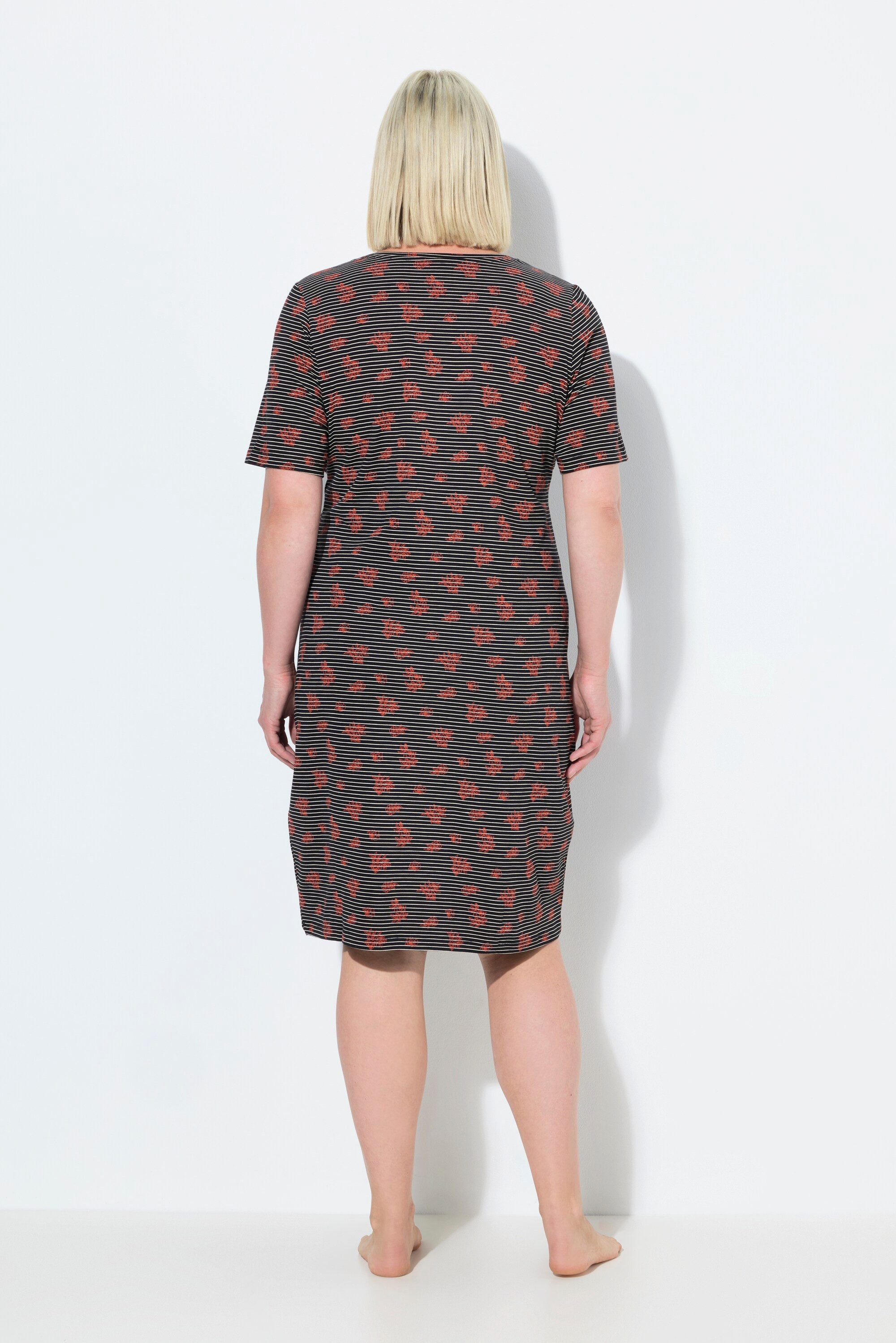 Ulla Popken Nachthemd Nachthemd Ringel/ Blüten V-Ausschnitt Halbarm