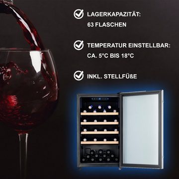 TroniTechnik Weinkühlschrank Trondhein mit 126 Liter Fassungsvolumen für 63 Flaschen,Temperatur von 5°C bis 18°C, mit blauem LED,Tür beidseitig montierbar