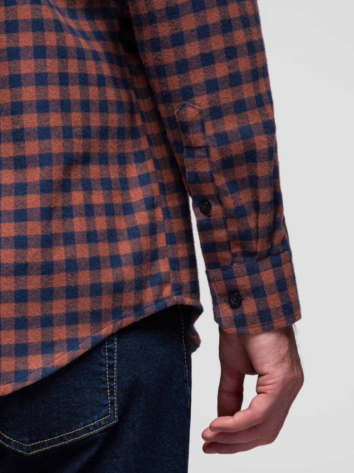 OMBRE Flanellhemd Kariertes Flanellhemd für Herren - marineblau und orange