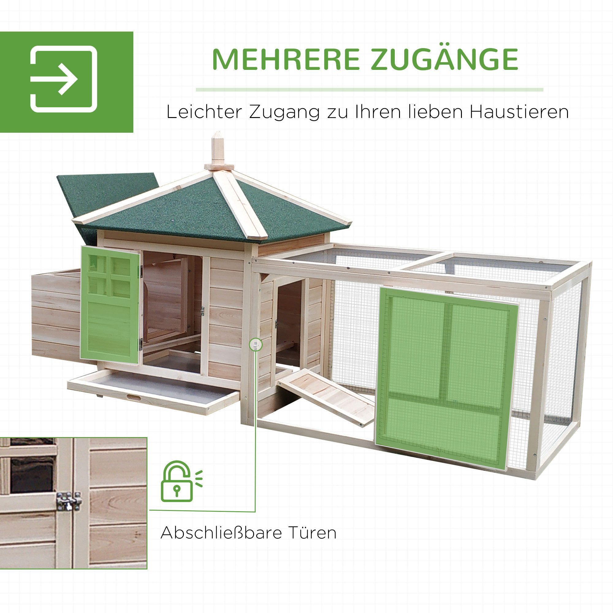 PawHut Hühnerstall Hühnerhaus mit Nistkasten, Kleintierstall aus Holz für 1-2 Hühner, für Außenbereich, Natur – Bild 5 von 5