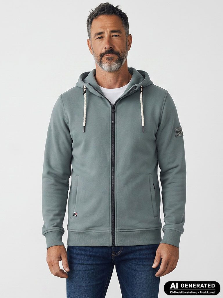 Dry Fashion Kapuzensweatjacke Herren Sweatjacke Odense Moin-Backprint - Kapuzenjacke Freizeitjacke Kapuze mit Kordelzug & MOIN-Schriftband im Inneren, Seitentaschen