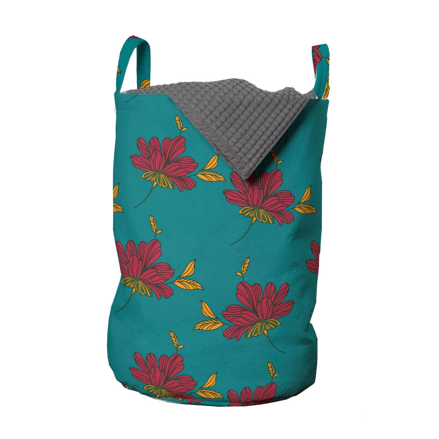 Abakuhaus Wäschesäckchen Wäschekorb mit Griffen Kordelzugverschluss für Waschsalons, Blumen Herbst-Blumen-Blätter-Kunst