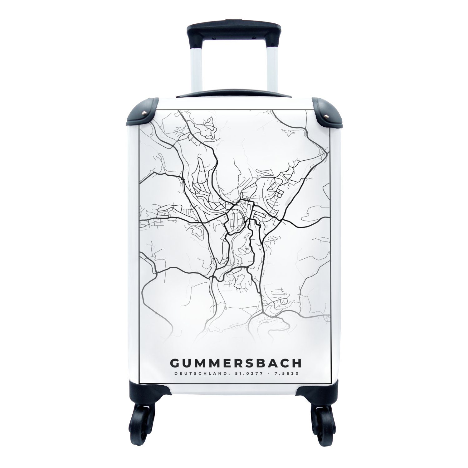 Handgepäck Trolley, Rollen, Karte, MuchoWow 4 für rollen, - - Reisekoffer mit Ferien, Stadtplan Gummersbach Reisetasche Handgepäckkoffer