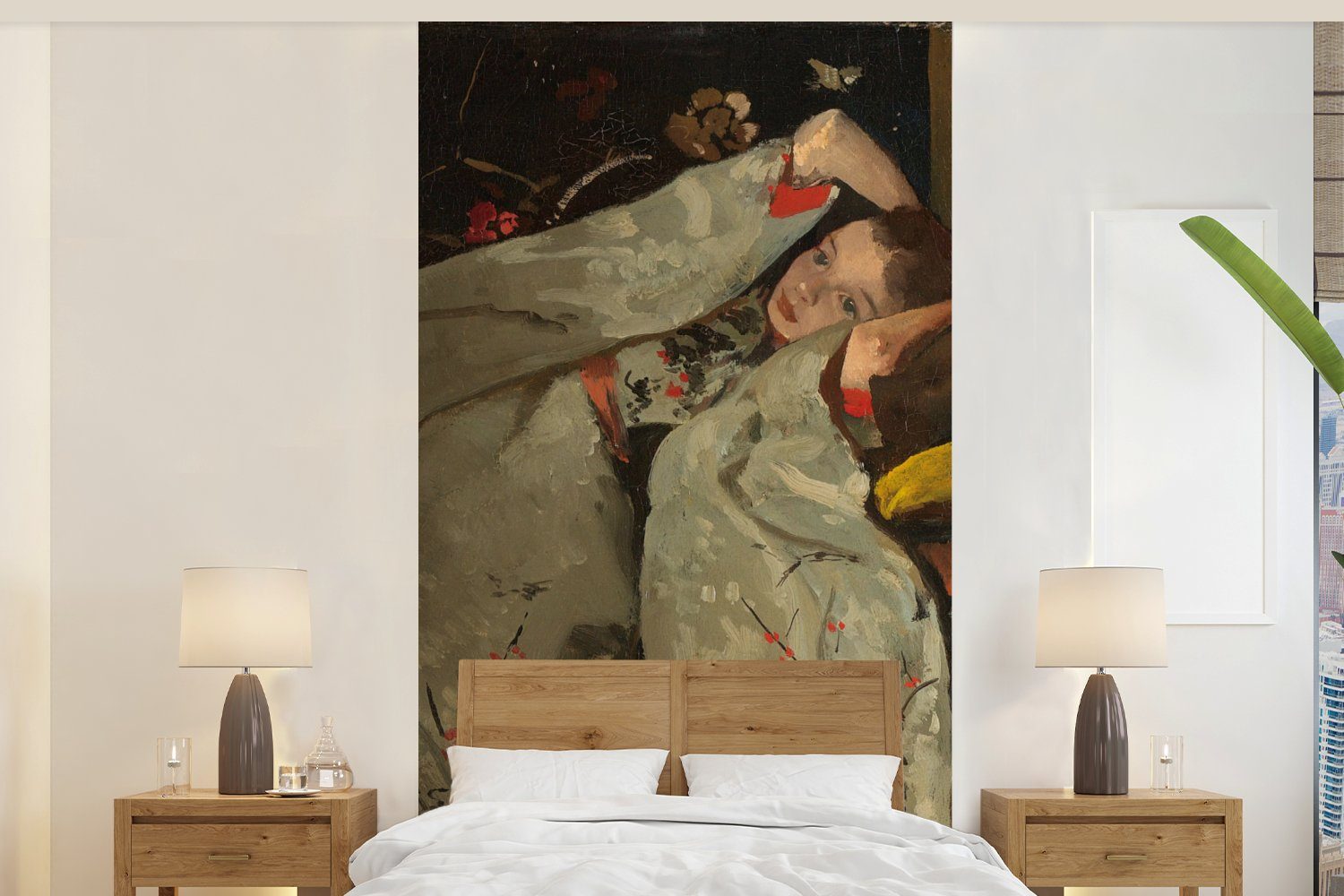 MuchoWow Fototapete Mädchen im weißen Kimono - Gemälde von George Hendrik Breitner, Matt, bedruckt, (2 St), Vliestapete für Wohnzimmer Schlafzimmer Küche, Fototapete