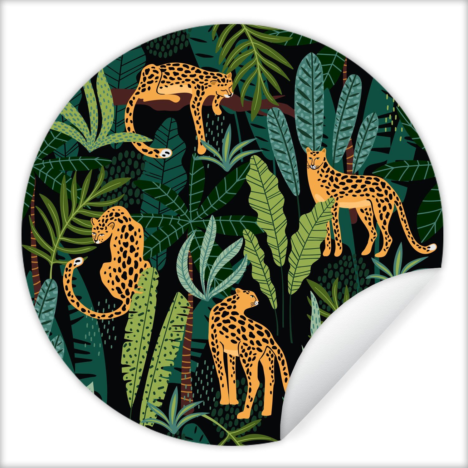 MuchoWow Wandsticker Dschungel - Panther - Muster - Jungen - Mädchen - Pflanzen (1 St), Tapetenkreis für Kinderzimmer, Tapetenaufkleber, Rund, Wohnzimmer