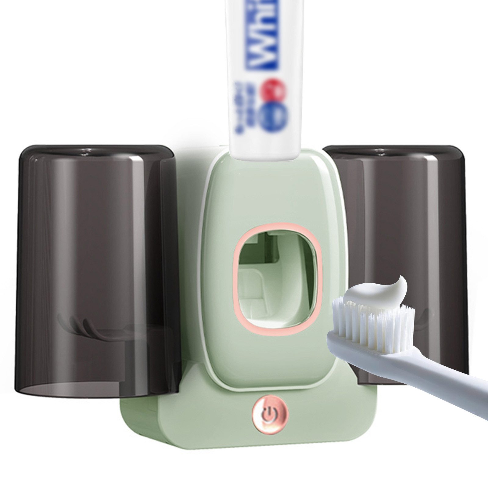 OKWISH Zahnbürstenhalter UV Desinfektions Zahnbürstenhalterset Zahnpastaspender, (Wand montiert Zahnbürste Sterilisator Set, Zahnbürsten Sanitizer Halter mit 2 Gurgelbechern wiederaufladbar), für Waschtisch Badezimmer Wohnung Hotel usw.