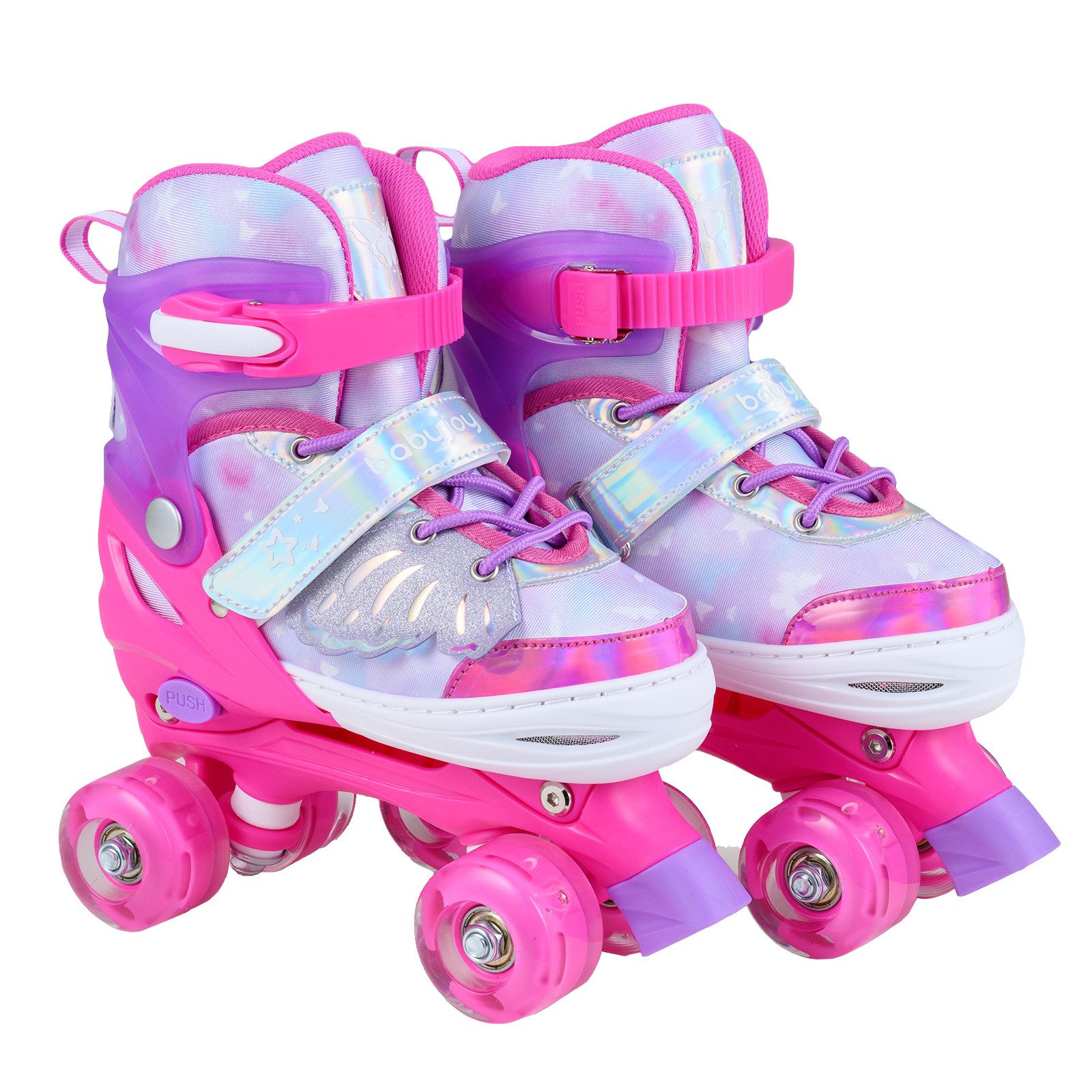 COSTWAY Rollschuhe, Verstellbar Kinderrollschuhe mit 4 leuchtenden Rädern