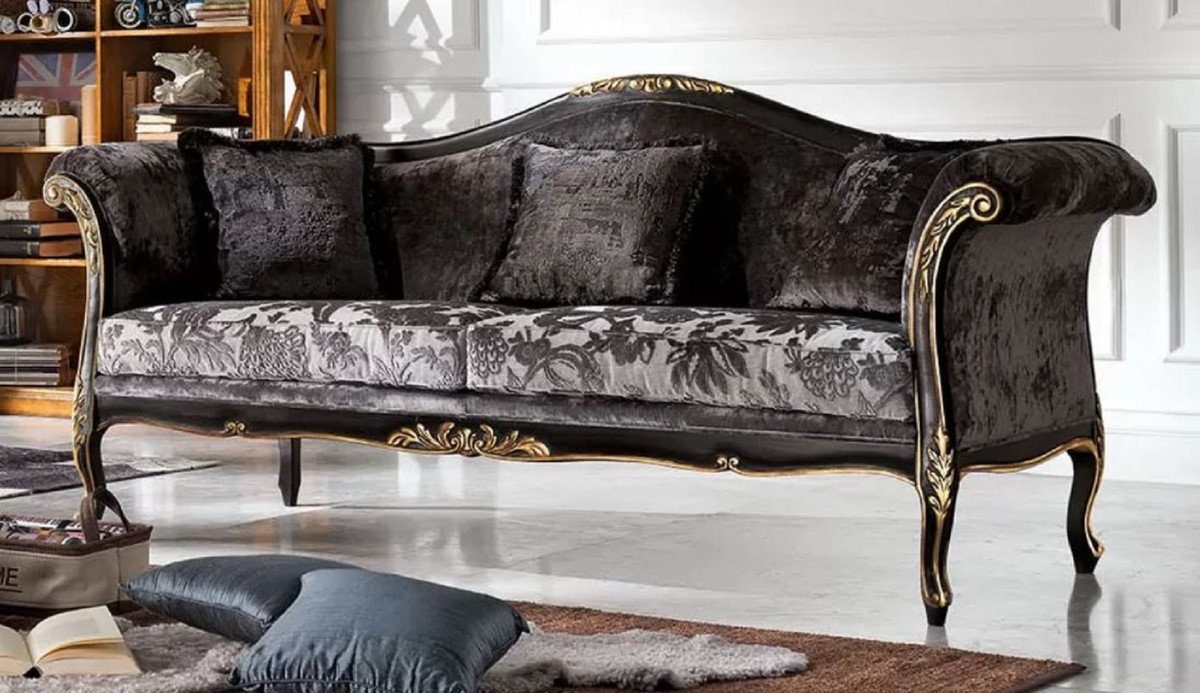 - Barock - mit Sofa Grau Sofa Edles in - Padrino Wohnzimmer Luxus Barock Casa Qualität Schwarz Muster Made Sofa Möbel / Gold Italy elegantem - Luxus /