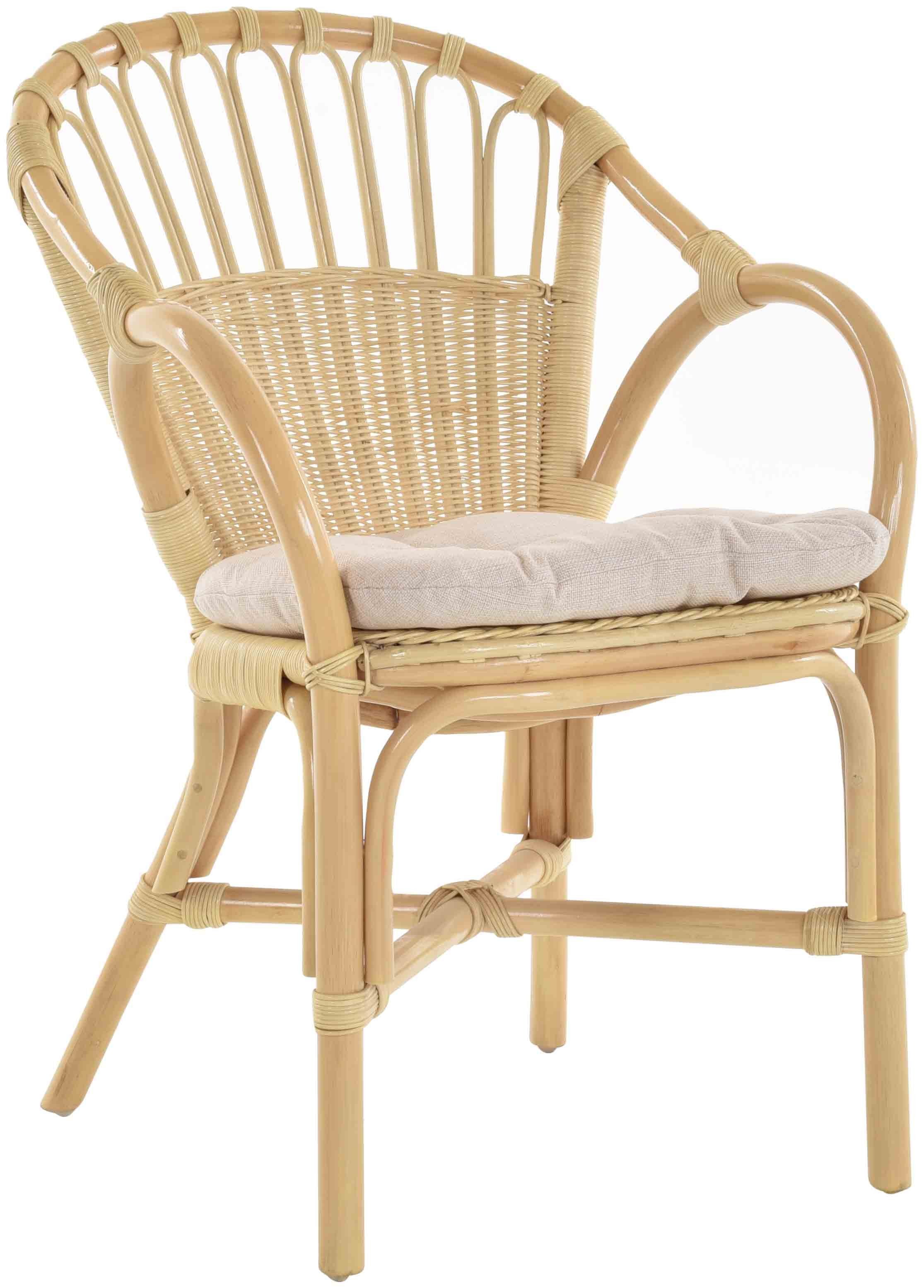 Krines Home Stapelstuhl Stapelbarer Rattan Wintergarten Sessel Korbstuhl mit Armlehnen, Korbsessel Geflochten, Stabil Creme