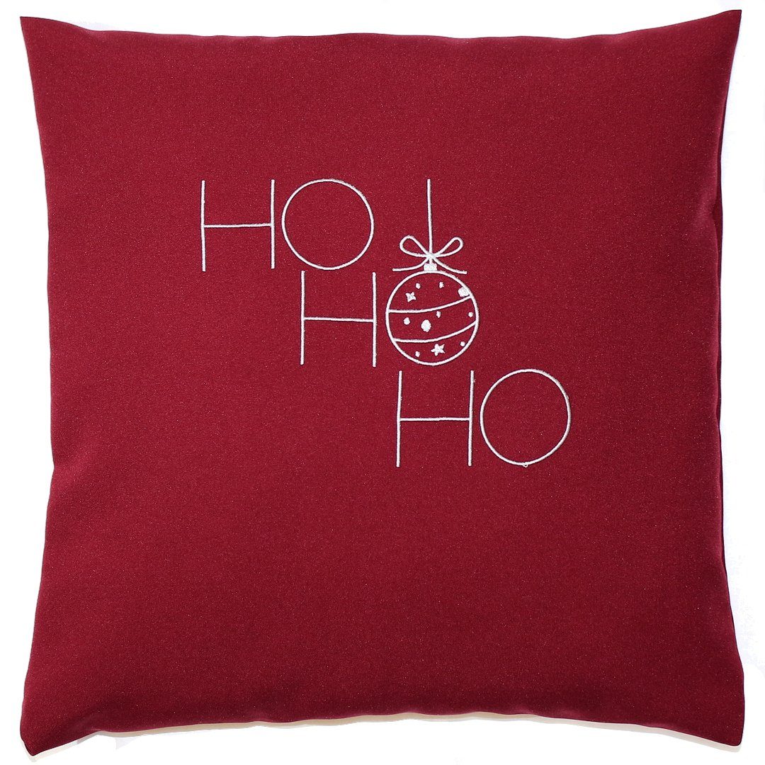 Kissenbezug Weihnachten Bezug mit Stickerei minimalistisch Christmas - HoHoHo, Primawela Bordeauxrot