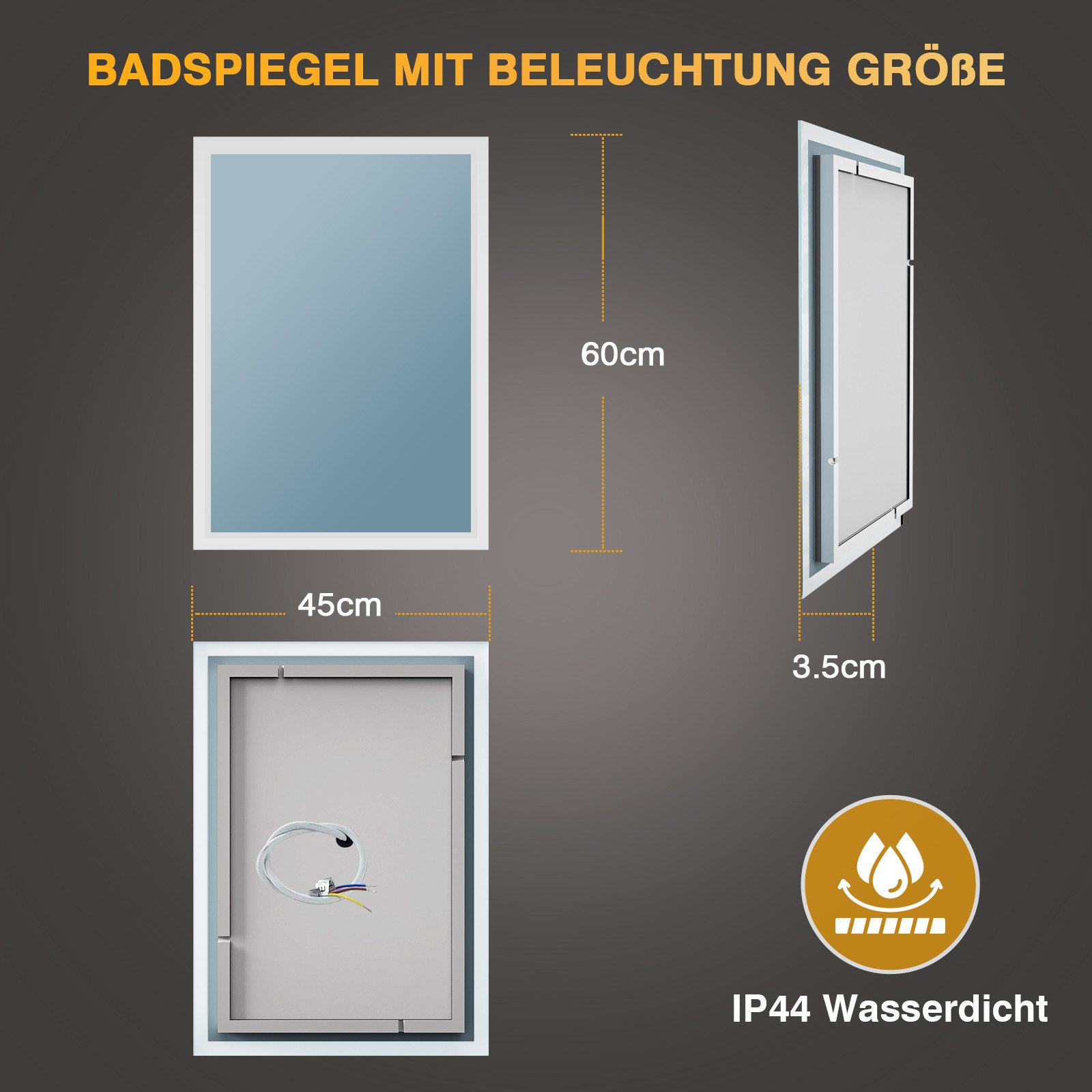 PESENXAN Badspiegel Badezimmerspiegel mit LED Beleuchtung - Antibeschlag, 2 günstig online kaufen