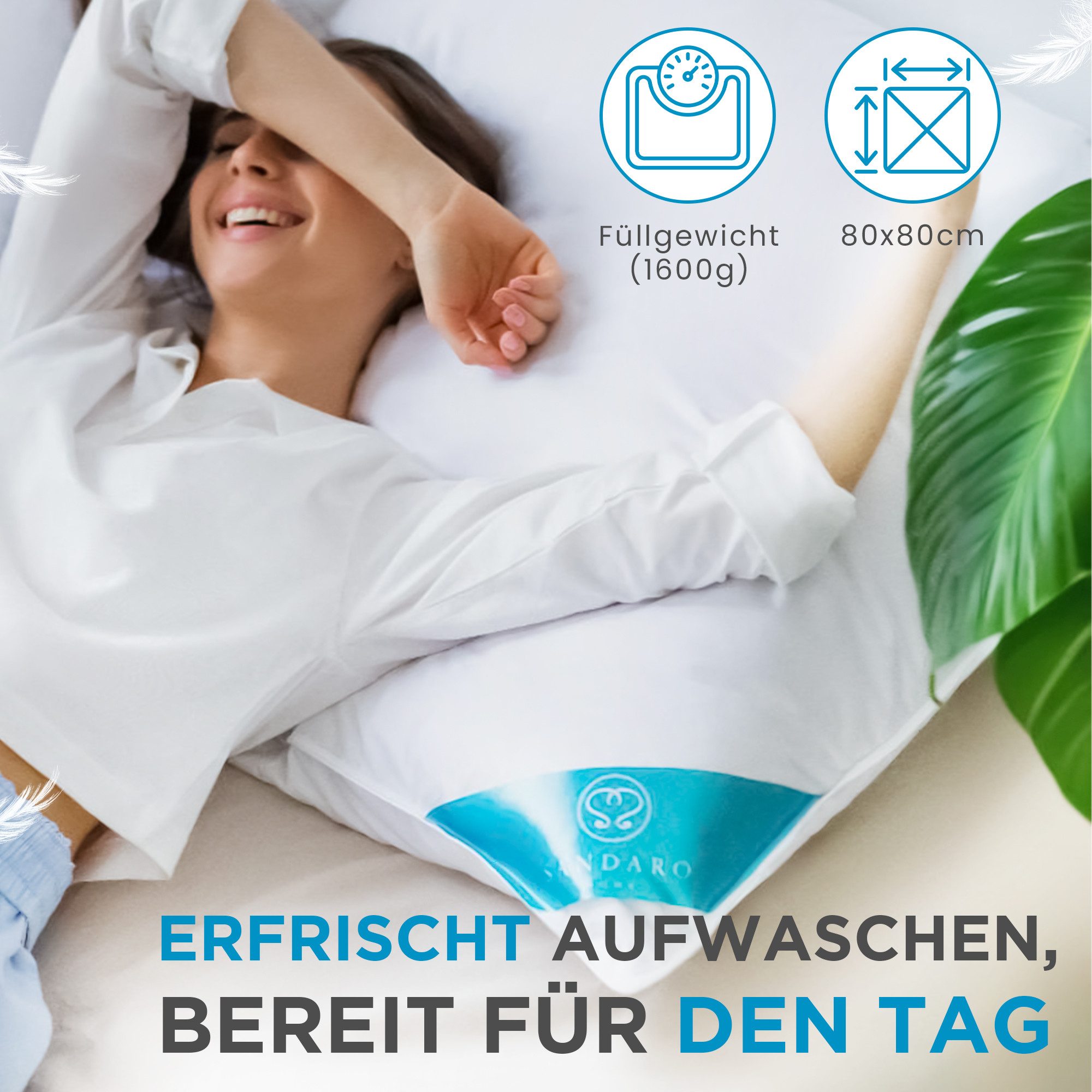 Sandaro Home Daunenkissen Luxuriöses Daunenkissen, Kopfkissen mit Daunenfüllung & Federkissen, Bezug: Baumwolle, Weiches Kissen für erholsamen Schlaf, 80 x 80 cm