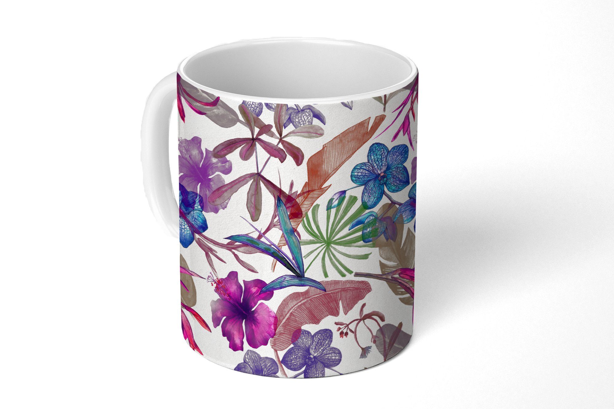 MuchoWow Tasse Blumen - Regenbogen - Dschungel - Muster - Vintage, Keramik, Kaffeetassen, Teetasse, Becher, Teetasse, Geschenk