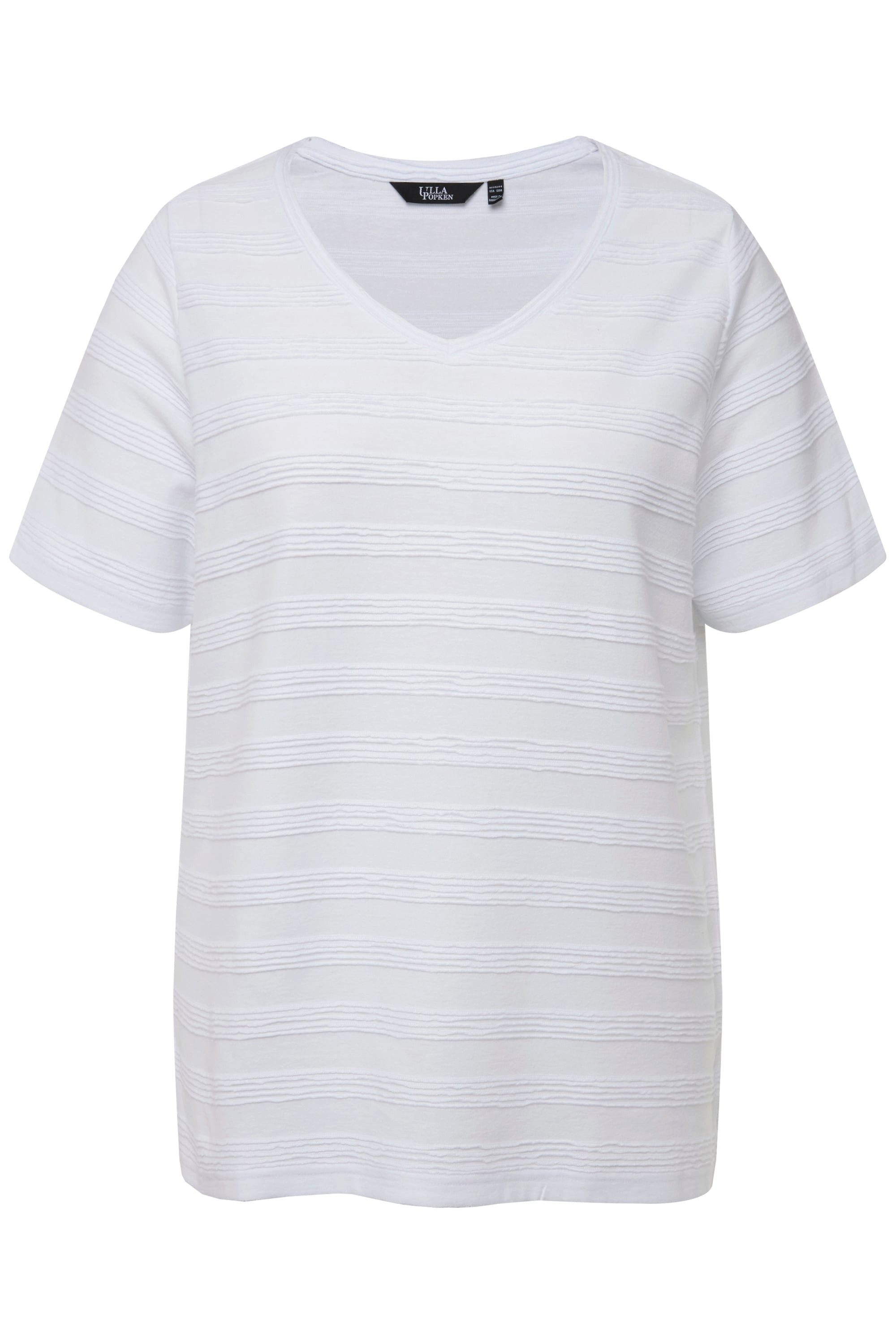 Ulla Popken T-Shirt T-Shirt Strukturstreifen V-Ausschnitt günstig online kaufen