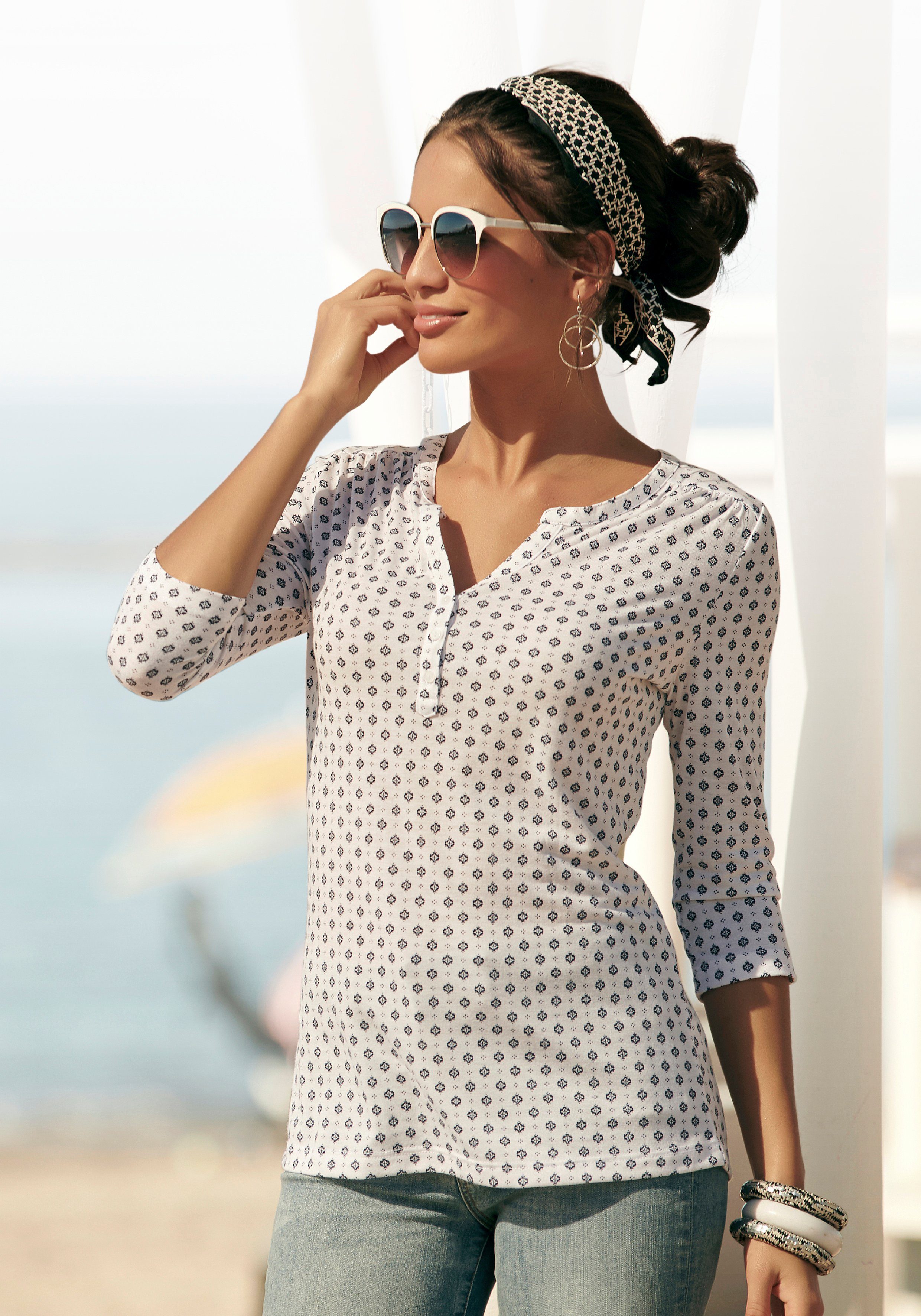 LASCANA 3/4-Arm-Shirt in modischer Blusenoptik