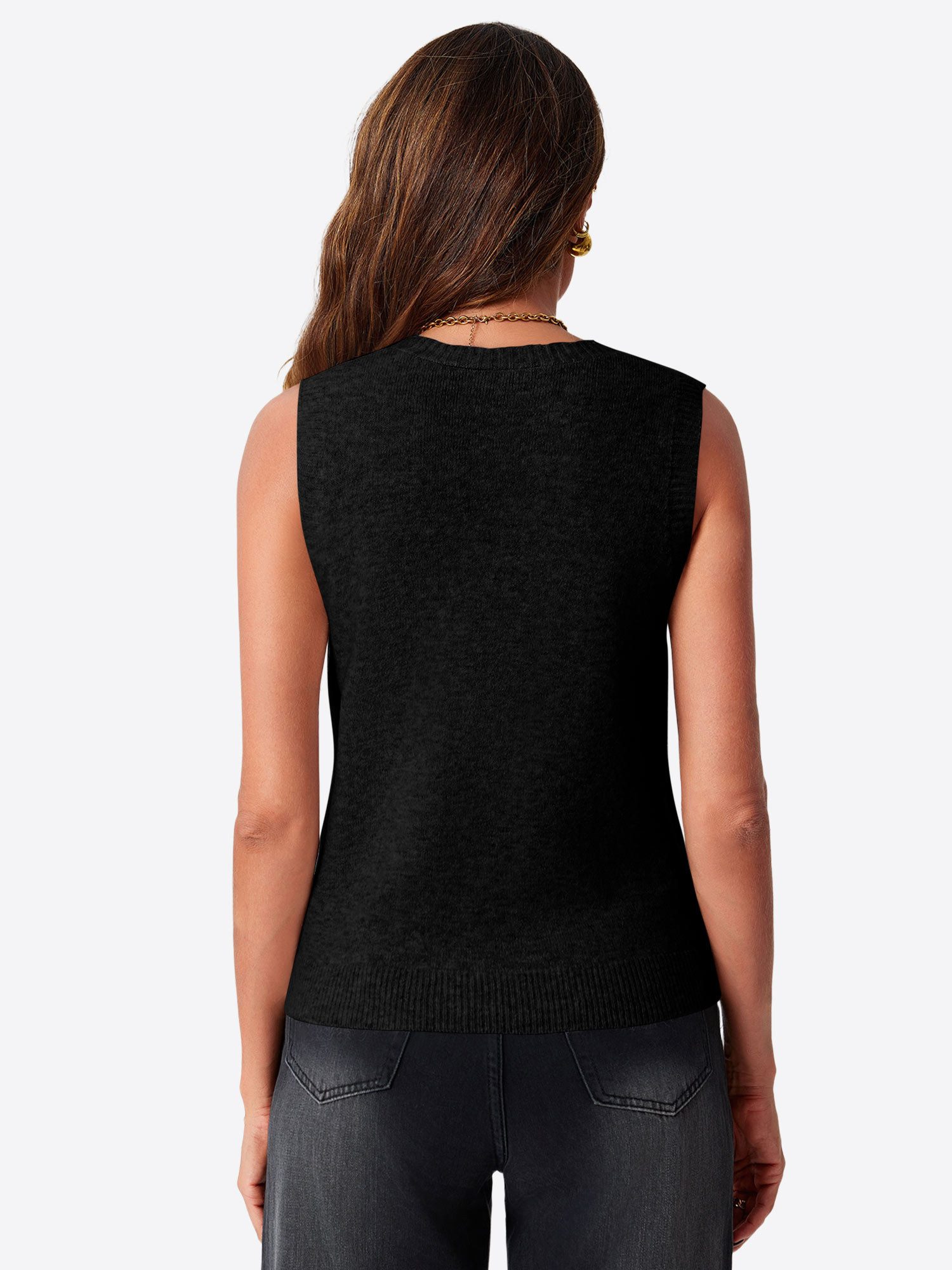 Imily Bela Strickweste Damen Ärmellos mit V-Ausschnitt Knopfleiste und Taschen (Packung, 1-tlg., 1per-Pack) in Unifarbe gehäkelt