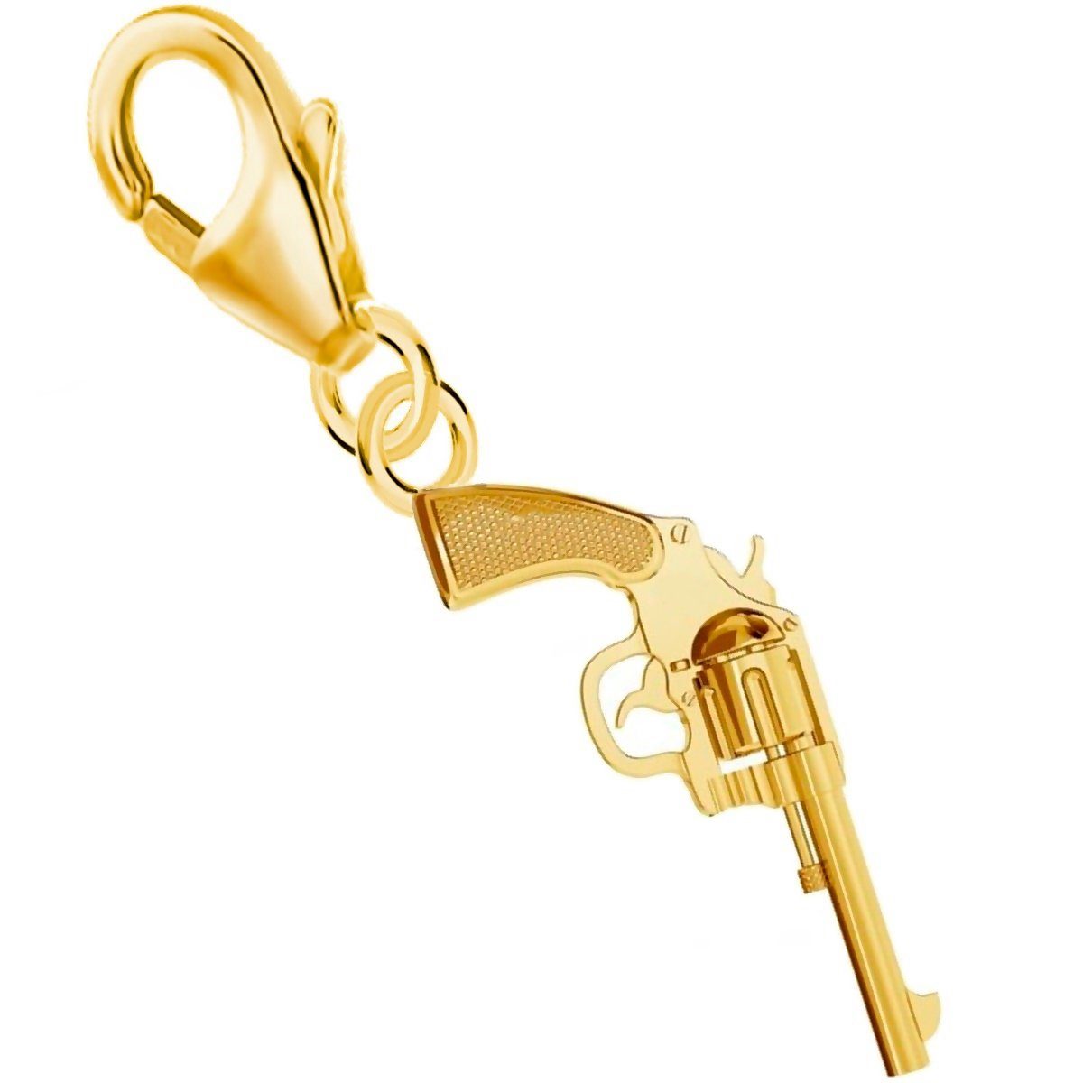 Goldene Hufeisen Charm-Einhänger Mini Revolver Karabiner Charm 925 Silber Vergoldet (1 Stück, inkl. Etui), beidseitig | Charm-Anhänger