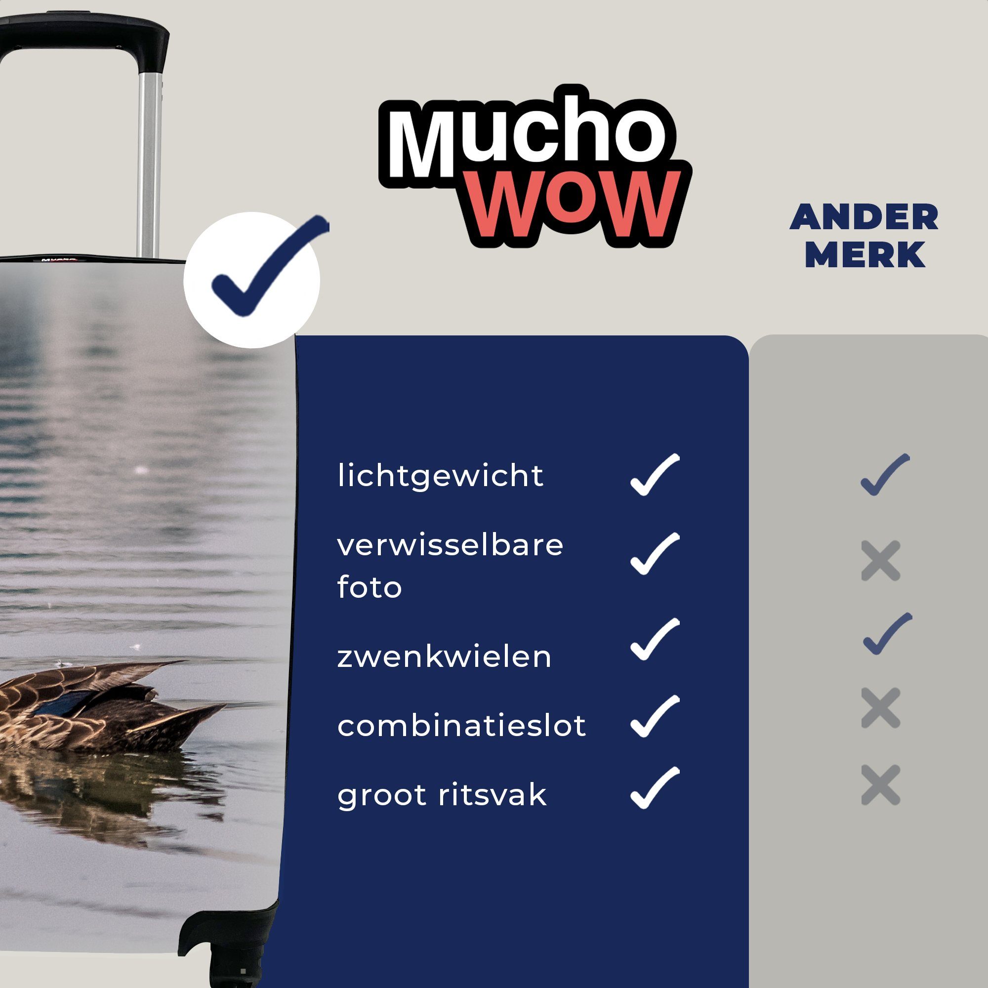 MuchoWow Handgepäckkoffer Vogel Reisekoffer - - Reisetasche Braun, Trolley, Ferien, Ente Handgepäck Wasser 4 für mit - Rollen, rollen