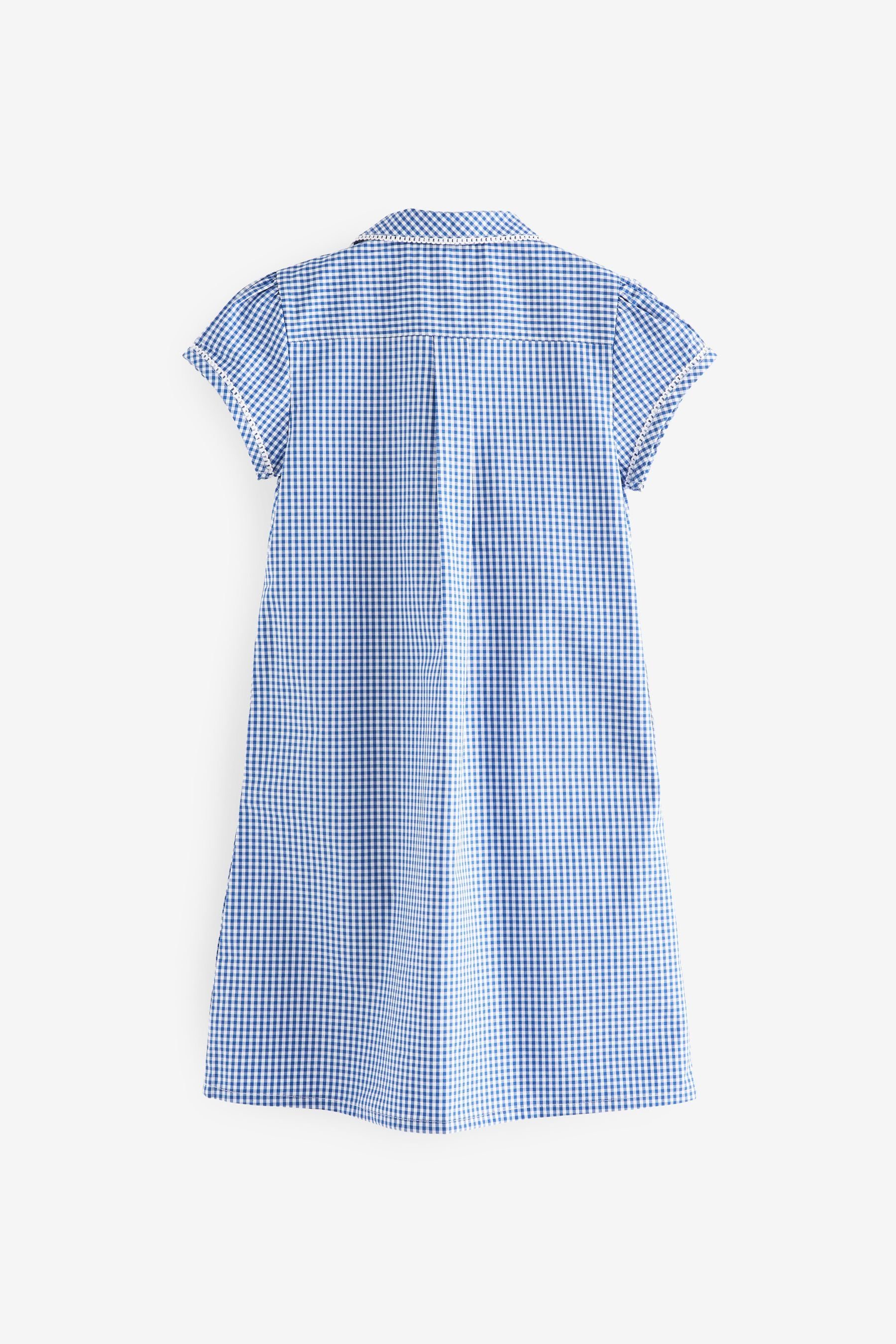 (1-tlg) Karokleid Blue Kleid Knopfleiste + mit Next Spitzenbesatz Vichykaros, Mid