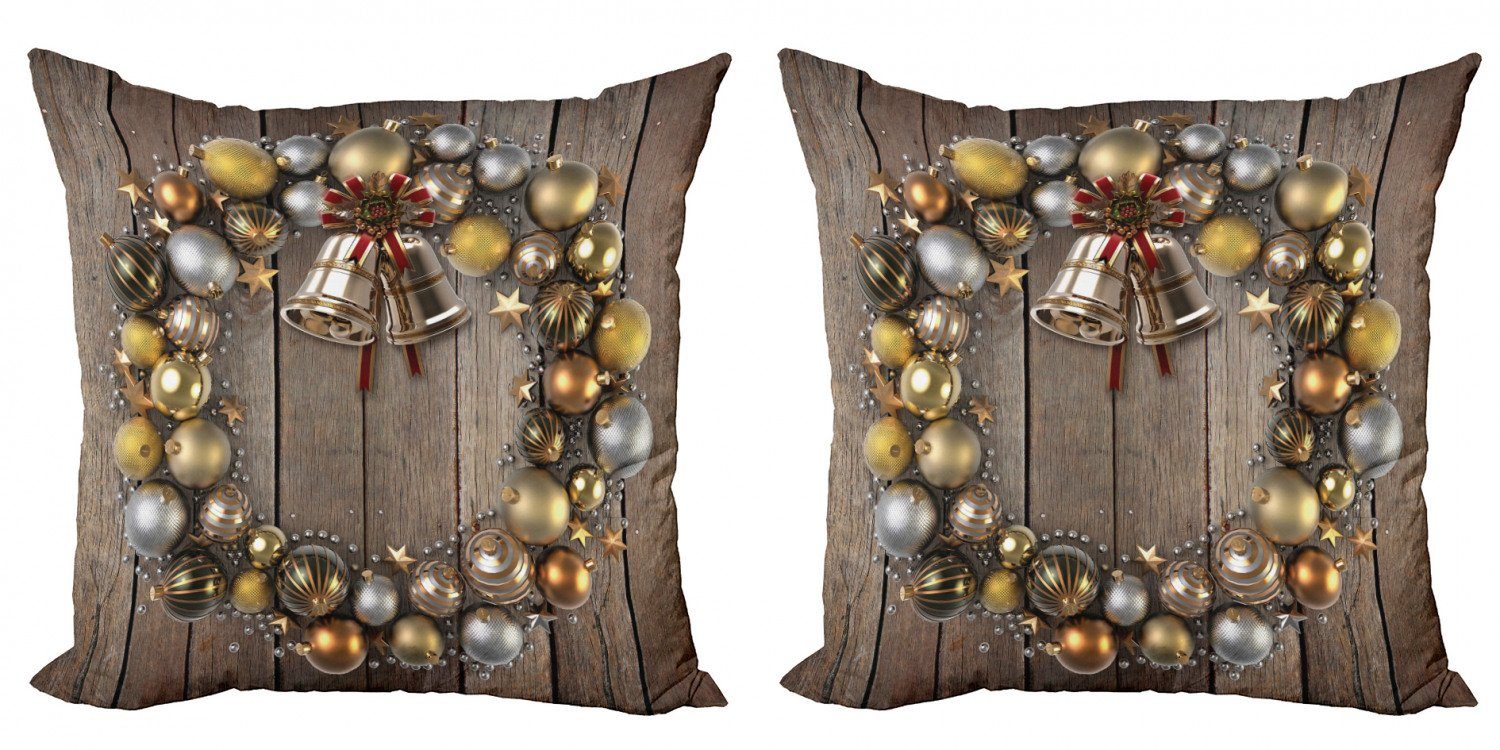 Kissenbezüge Modern Accent rustikalem (2 Holz Flitter Digitaldruck, Stück), auf Doppelseitiger Weihnachten Abakuhaus